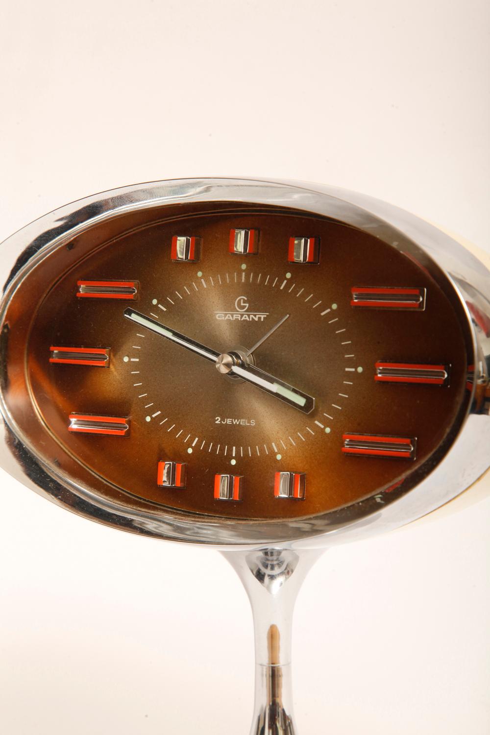 Japanese Space Age Alarm Clock Garant, Plastic and Chromed, 1970s For Sale 1