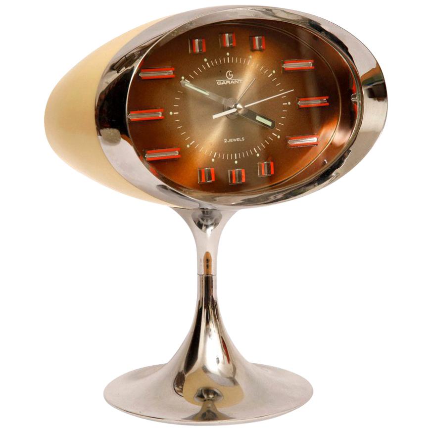 Japanese Space Age Alarm Clock Garant, Plastic and Chromed, 1970s For Sale