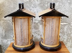 Japanese Split Bamboo Lanterns a Pair