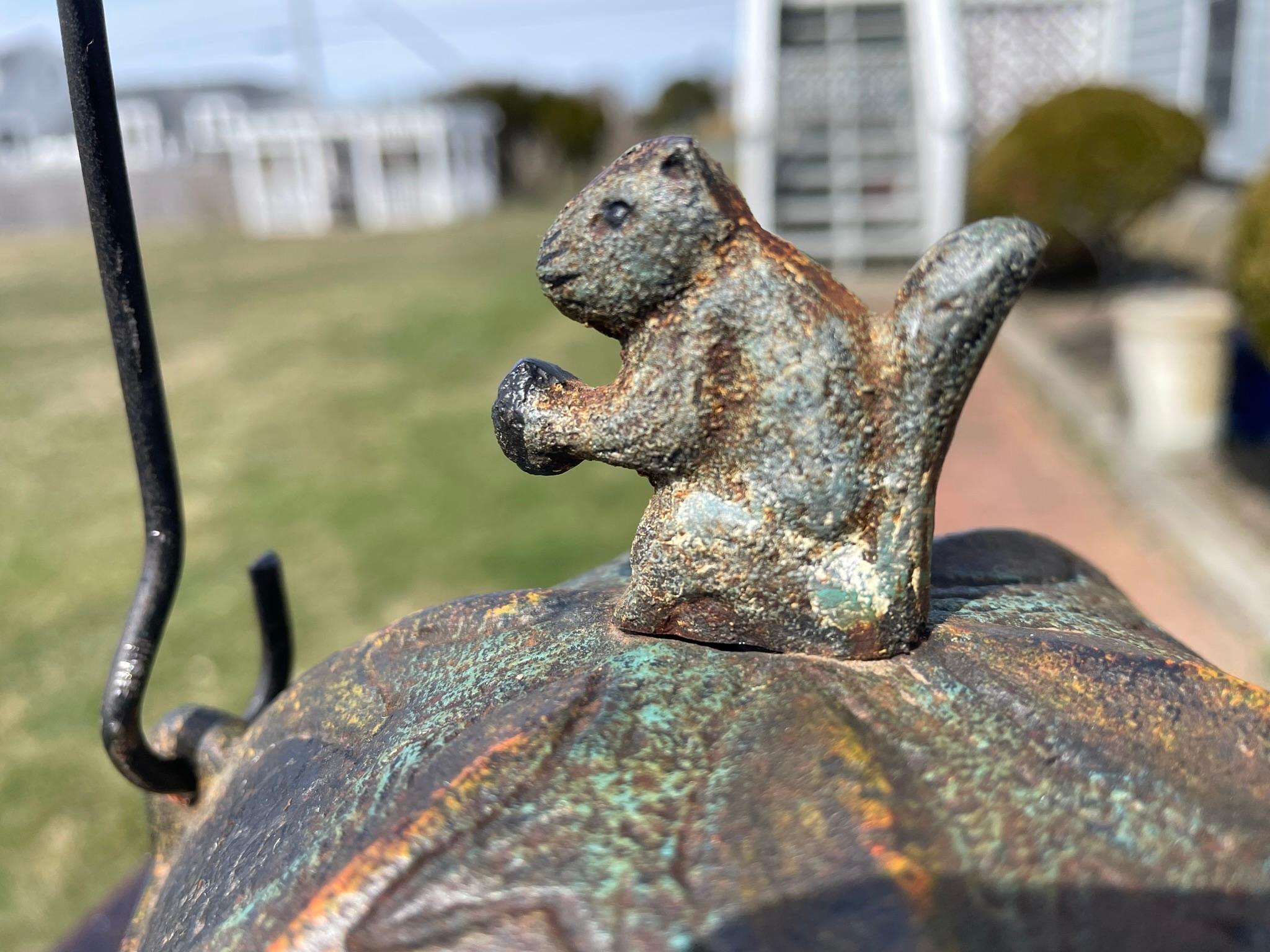 Hand-Crafted Japanese Squirrel and Acorn Lighting Lantern For Sale