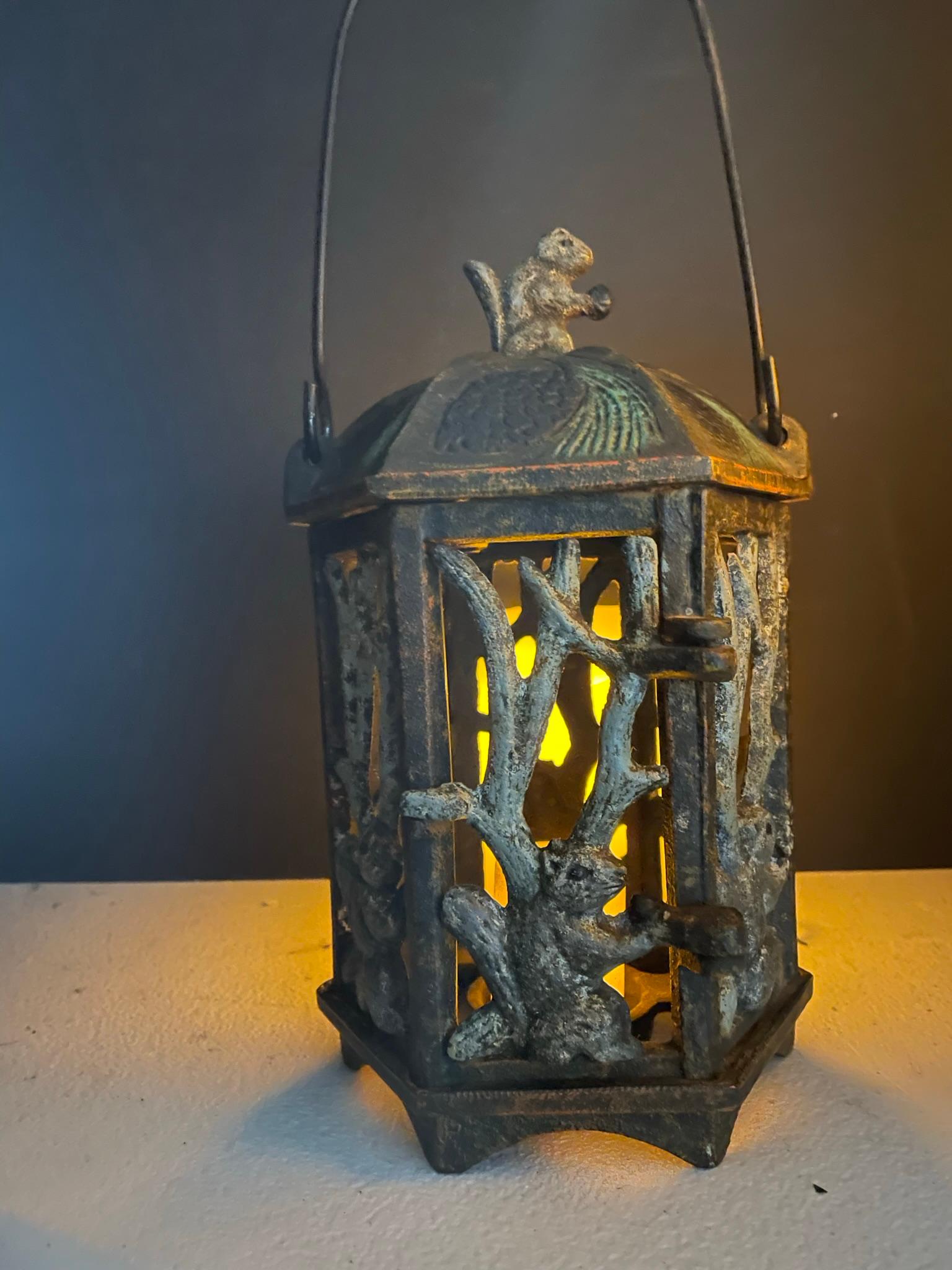 Japanese Squirrel and Acorn Lighting Lantern In Good Condition For Sale In South Burlington, VT