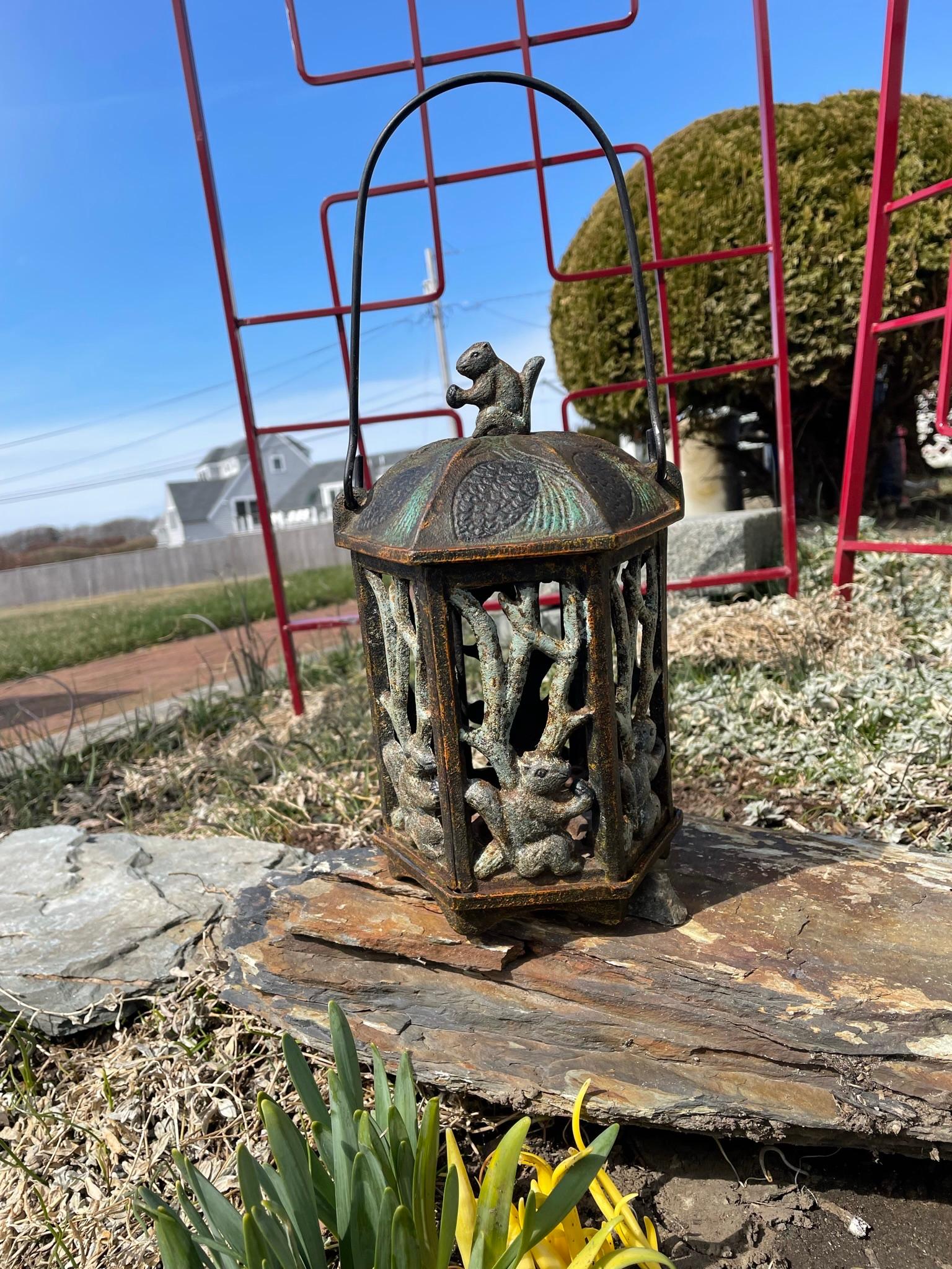 Japanese Squirrel and Acorn Lighting Lantern In Good Condition In South Burlington, VT