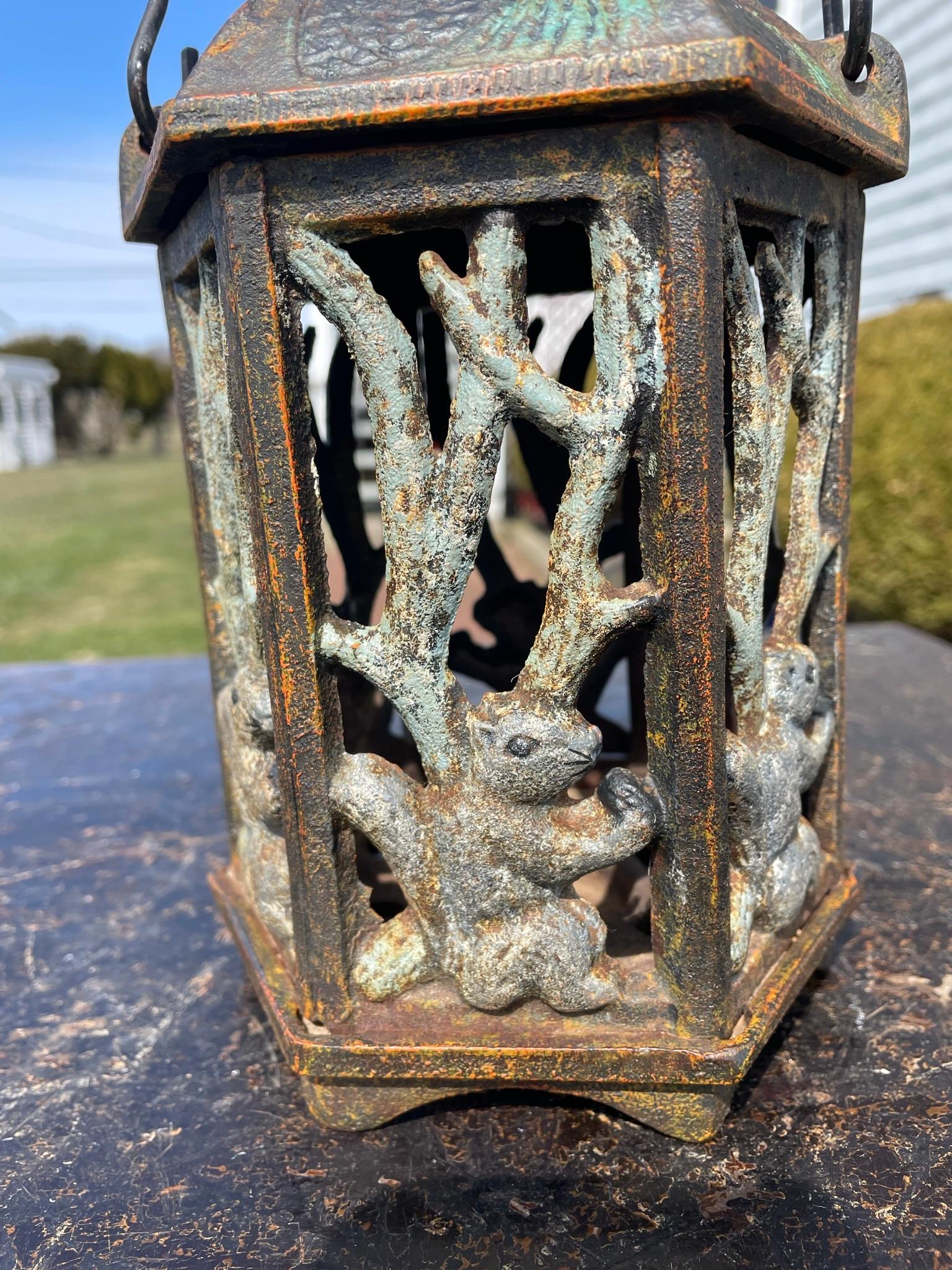 20th Century Japanese Squirrel and Acorn Lighting Lantern For Sale
