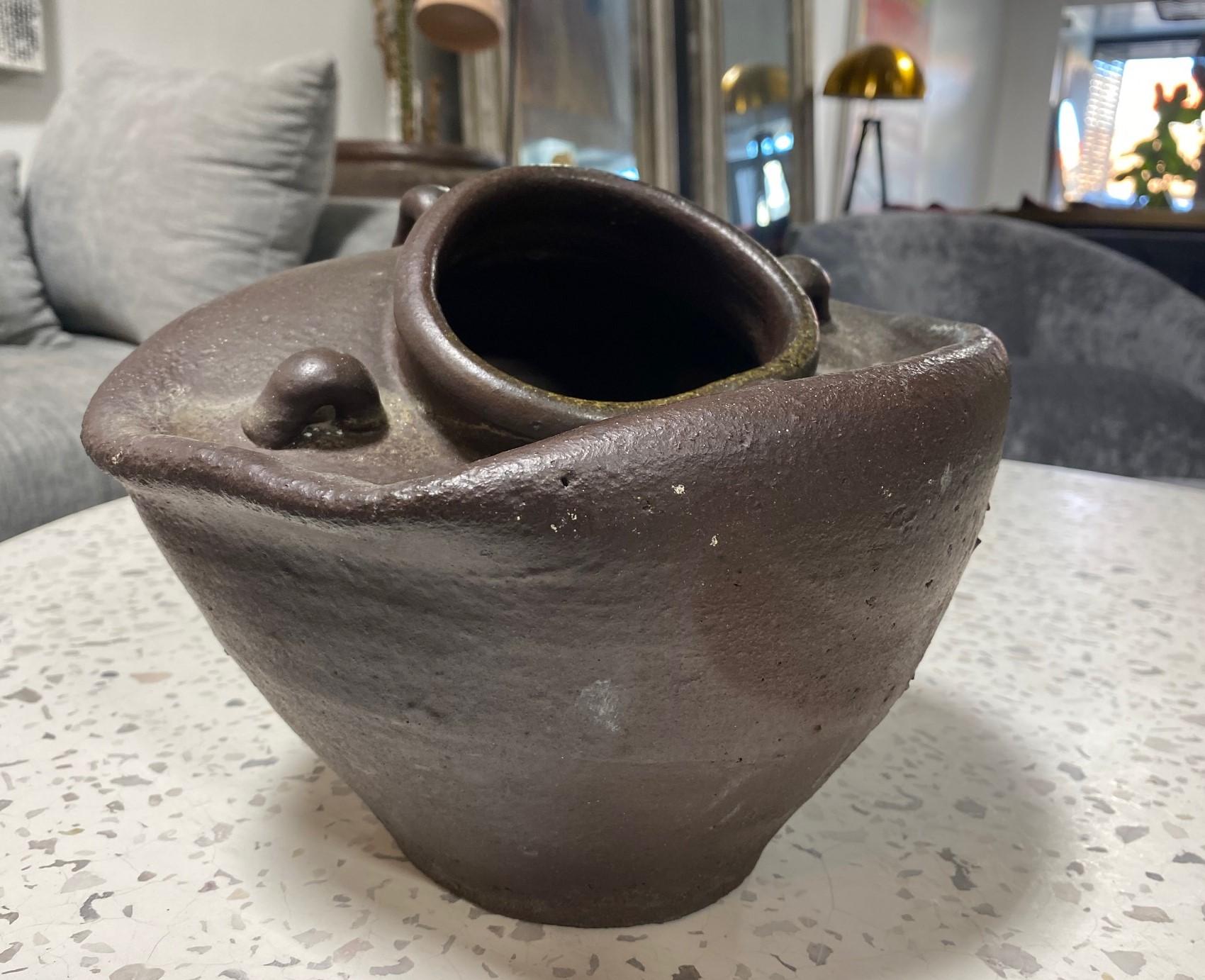 Fired Japanese Antique Pottery Edo Wabi-Sabi Tea Ceremony Jar or Chabana Ikebana Vase