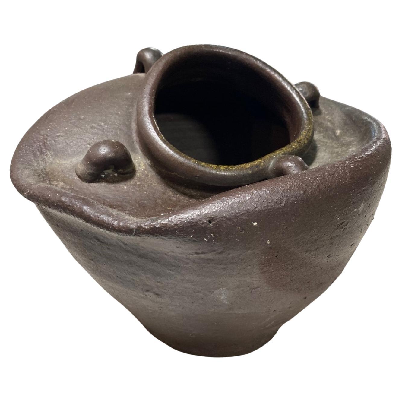 Japanese Antique Pottery Edo Wabi-Sabi Tea Ceremony Jar or Chabana Ikebana Vase