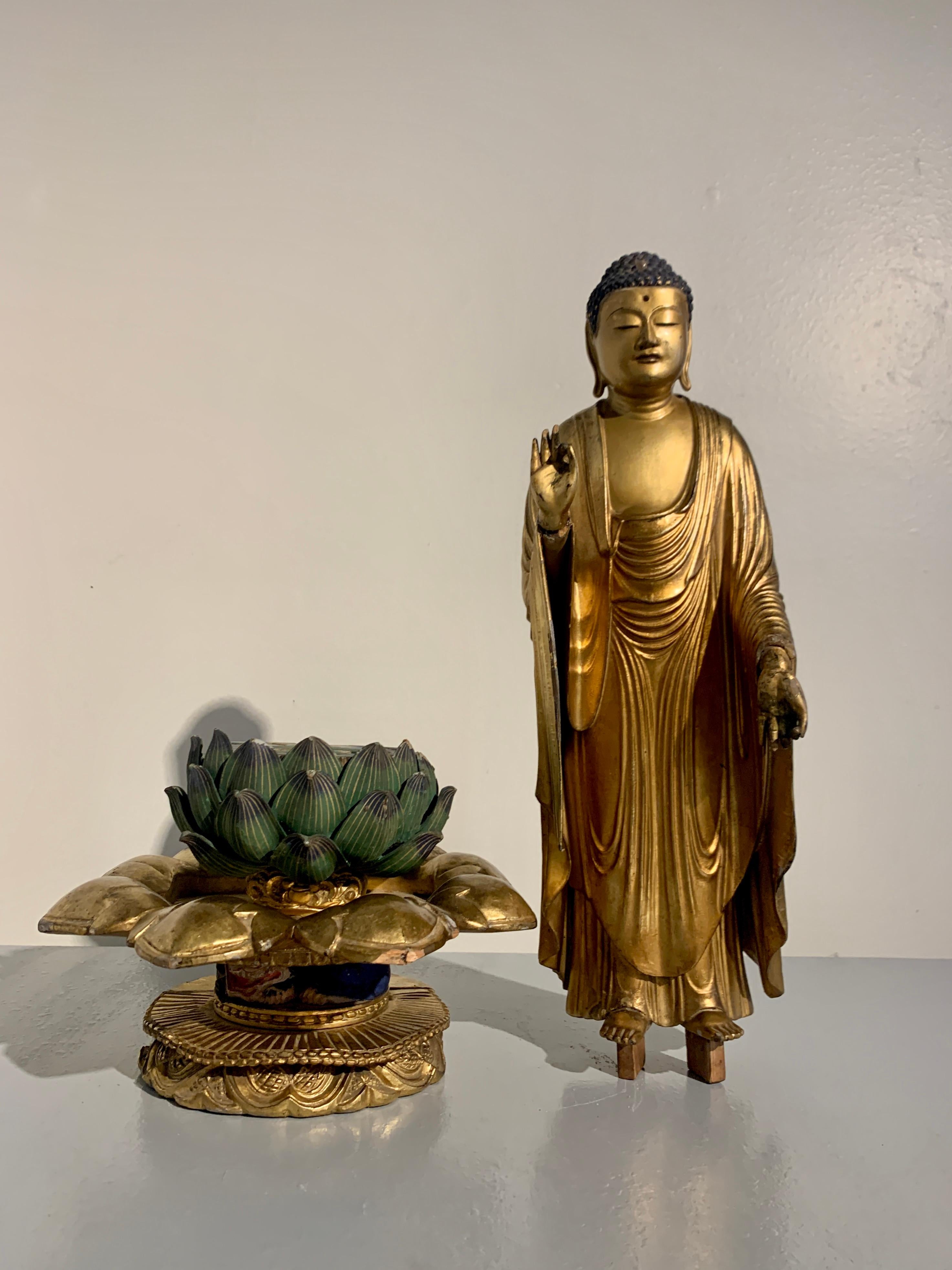 Japanese Standing Gilt Buddha, Amida Nyorai, Edo Period, 18th century, Japan For Sale 7
