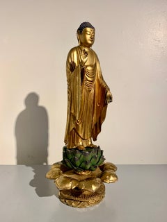 Japanischer stehender vergoldeter Buddha, Amida Nyorai, Edo-Periode, 18. Jahrhundert, Japan