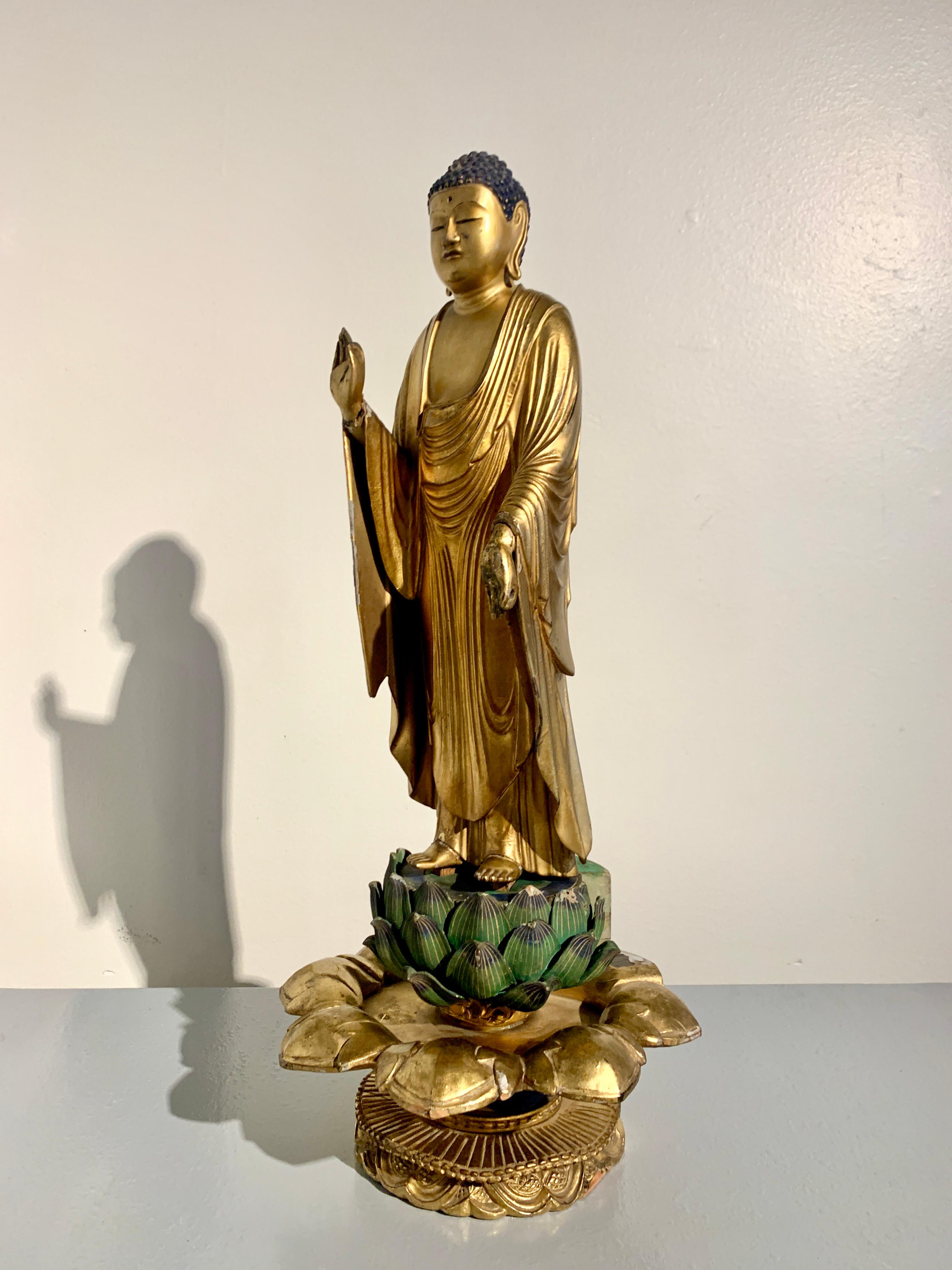 Japanese Standing Gilt Buddha, Amida Nyorai, Edo Period, 18th century, Japan In Good Condition For Sale In Austin, TX