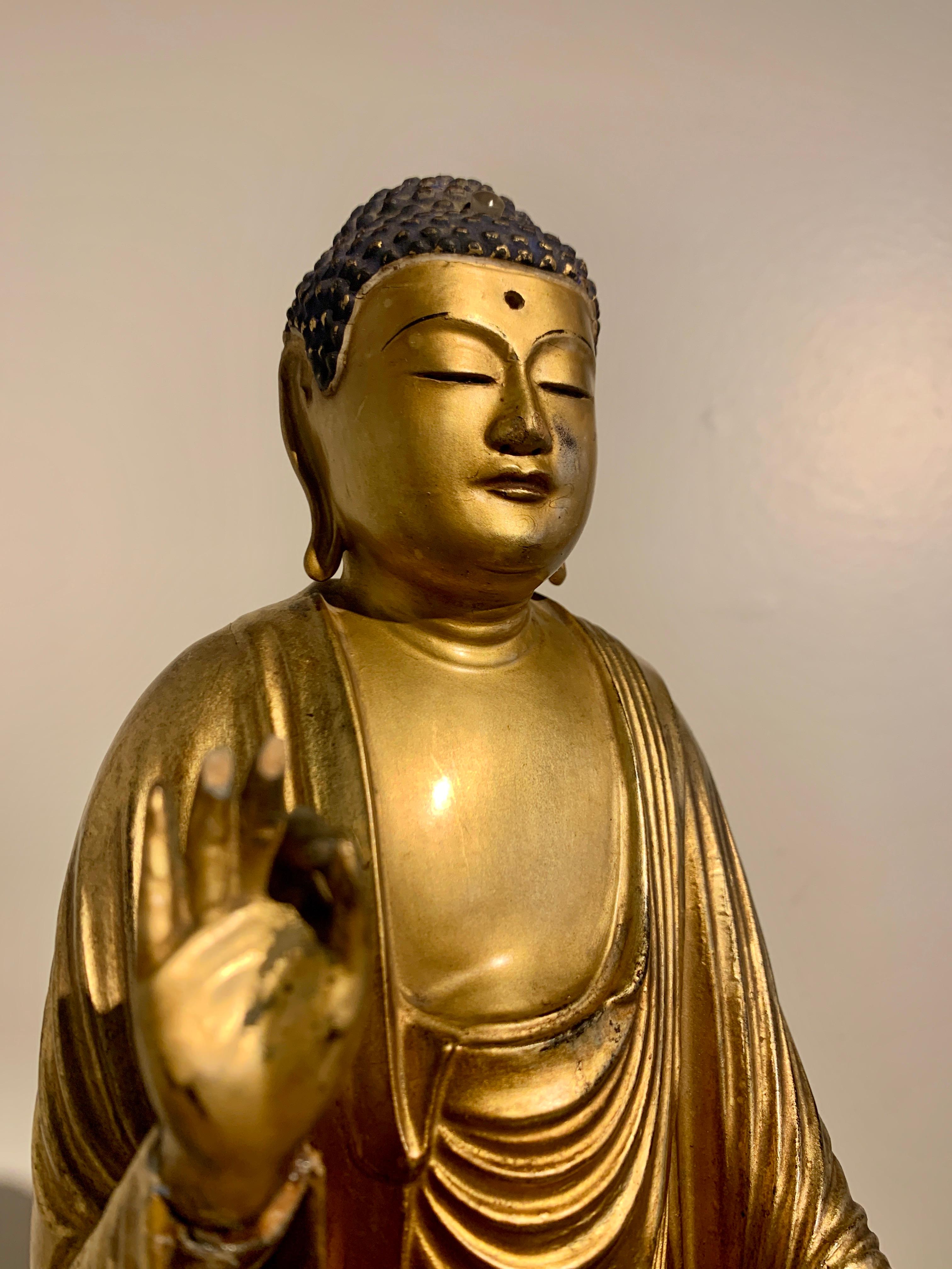 18th Century and Earlier Japanese Standing Gilt Buddha, Amida Nyorai, Edo Period, 18th century, Japan For Sale