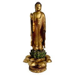 Japanese Standing Gilt Buddha, Amida Nyorai, Edo Period, 18th century, Japan