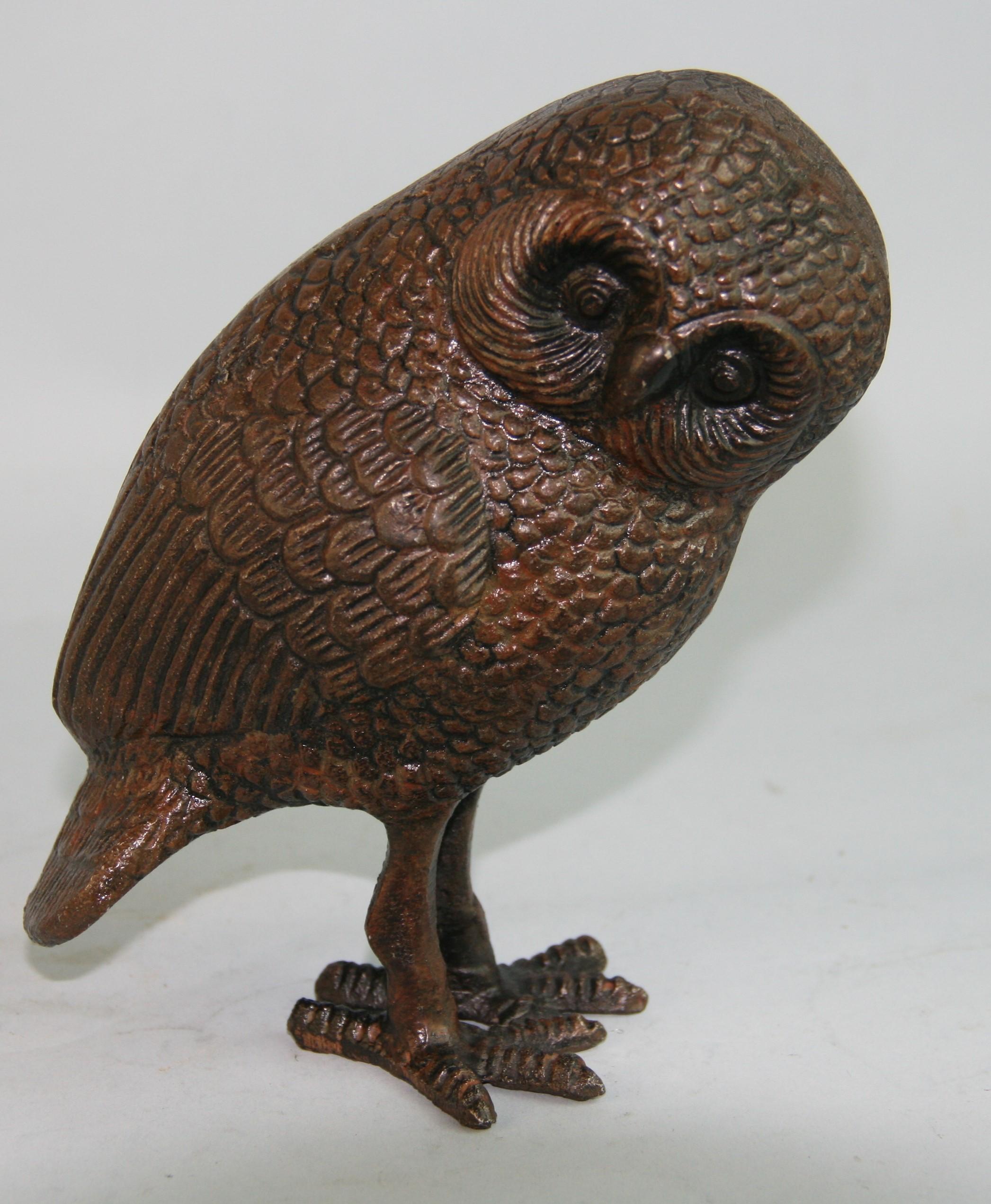 1182 Japanese hand cast standing owl 