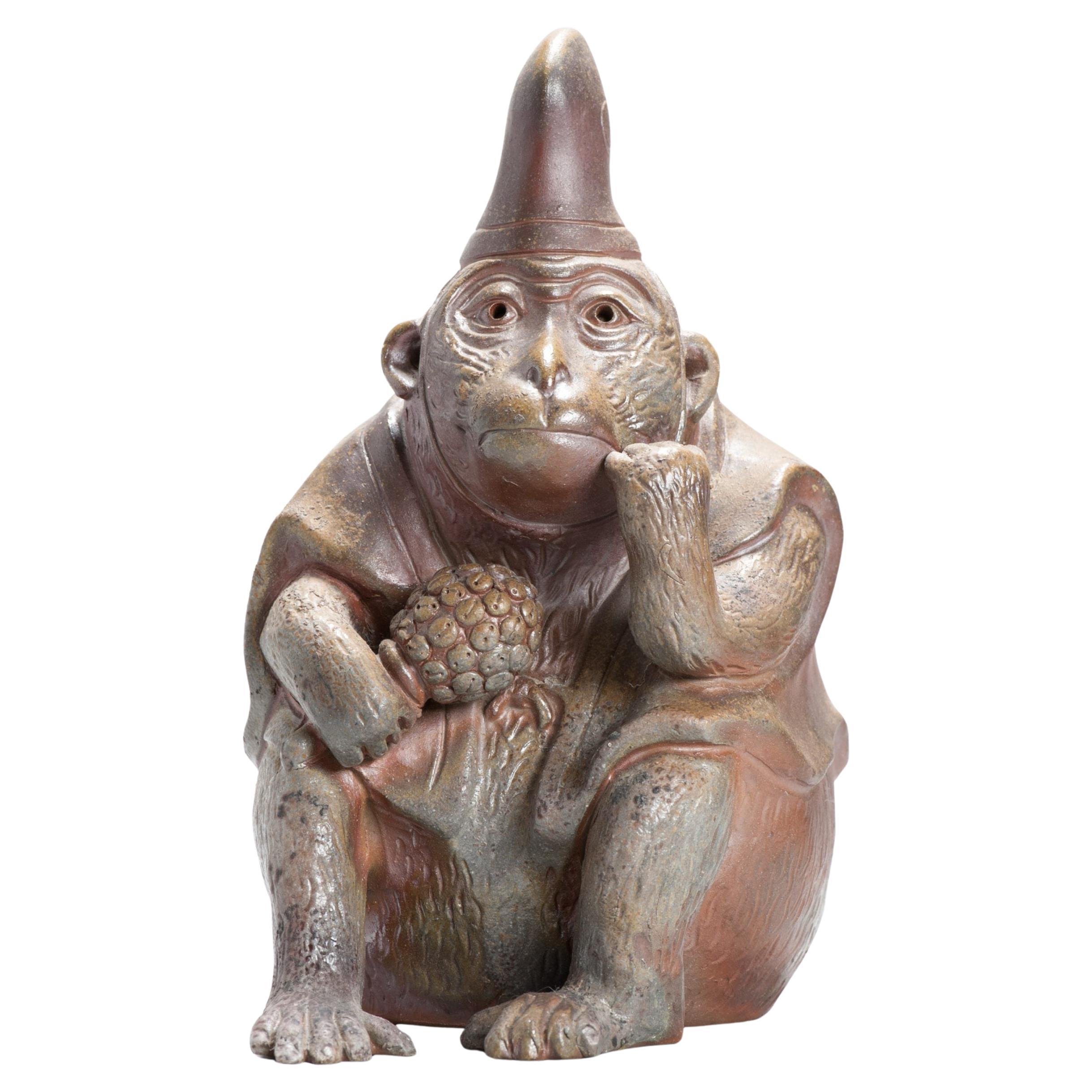 Japanese Statue Bizen Pottery Monkey by Koyama Isso, 20th Century For Sale