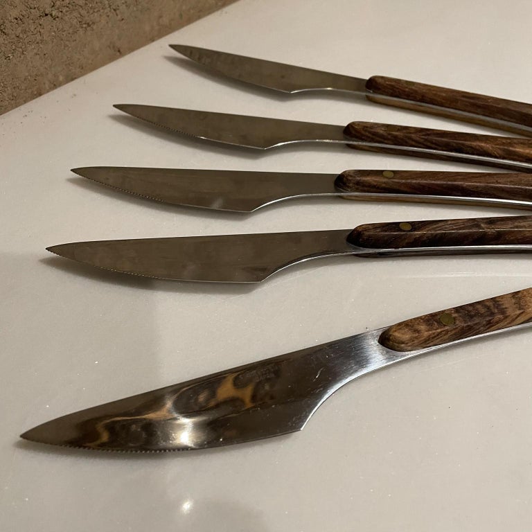 Japanese Steak Knives Modern Set of 5 Stainless Steel and Wood, 1960s