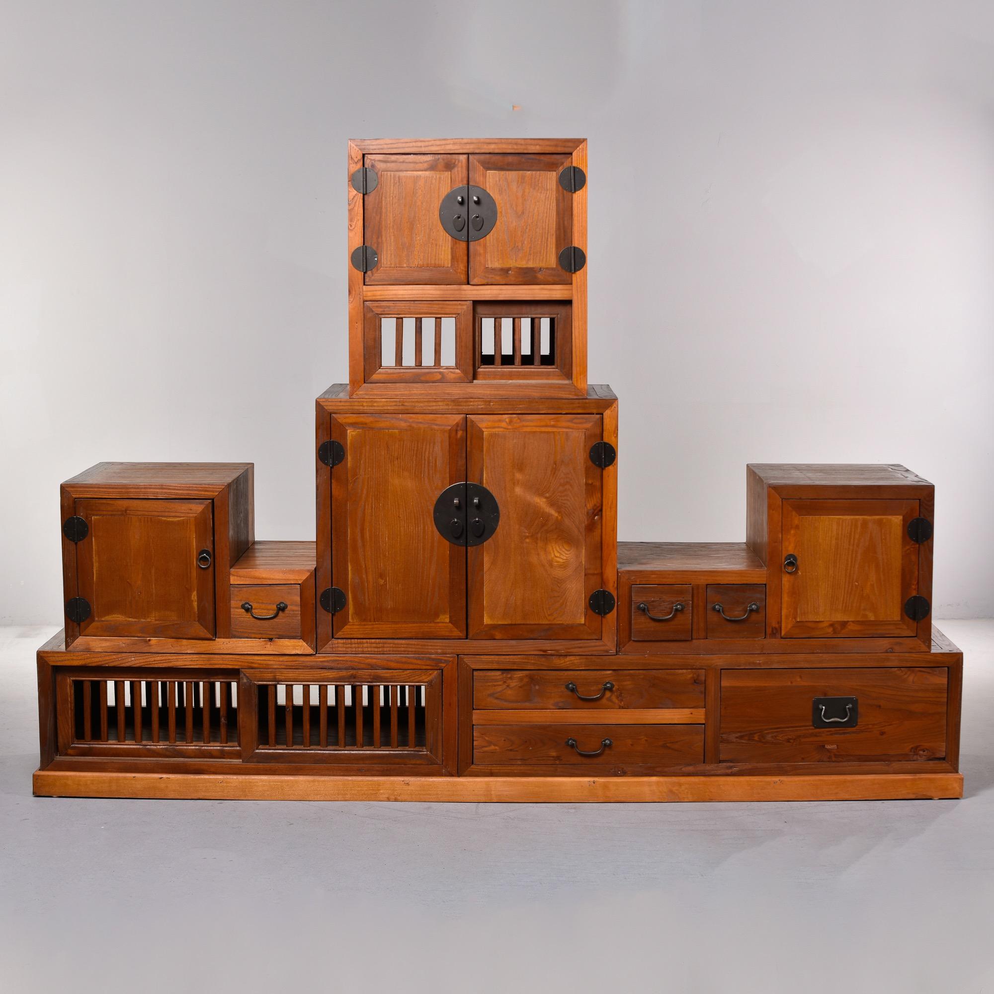 Contemporary Japanese Step Tansu Two Sided Cabinet