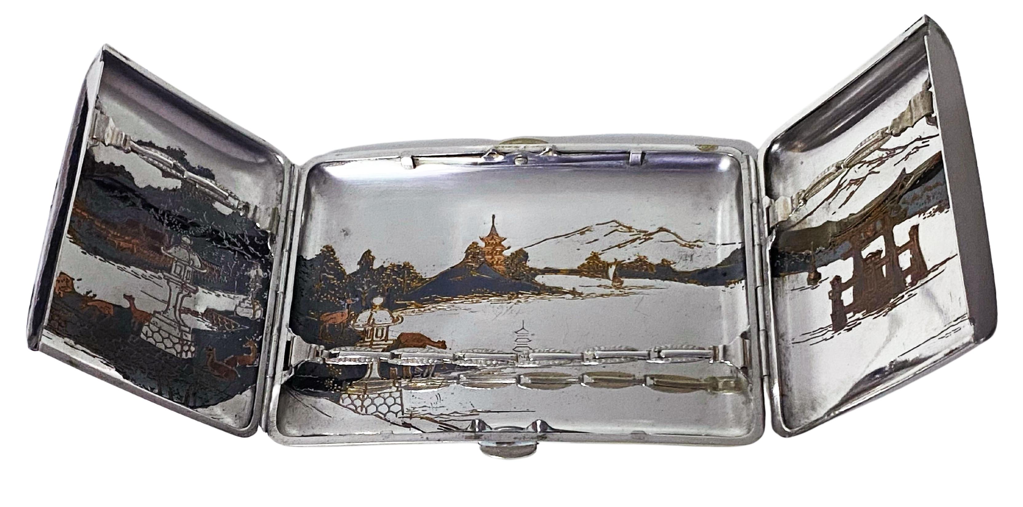 Japanese Sterling and mixed metals three sectional cigarette case 1