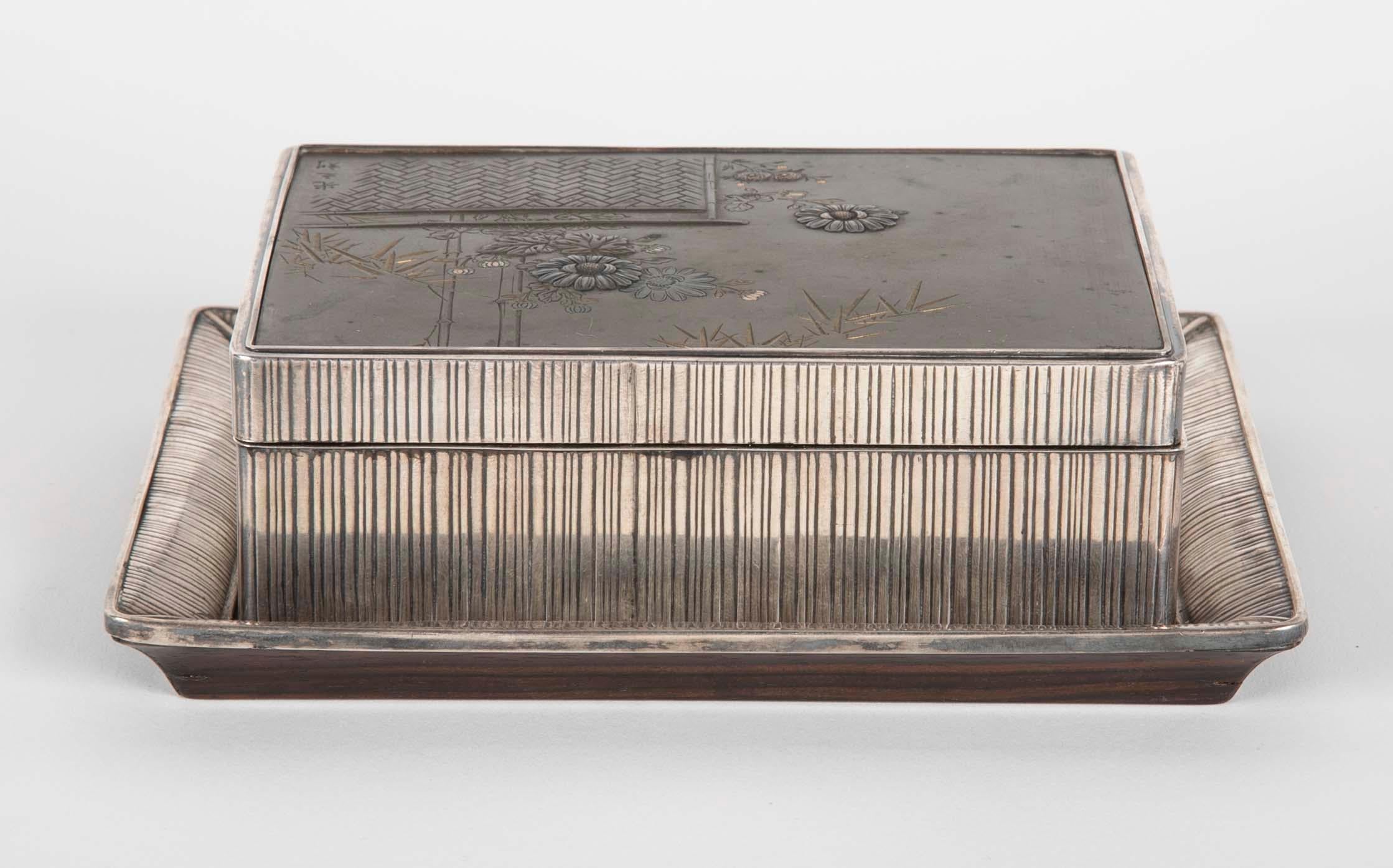 Japanische Box aus Sterling und gemischtem Metall (Meiji-Periode) im Angebot