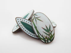 Japanese Sterling Silver Bamboo Vintage Enamel Cufflinks