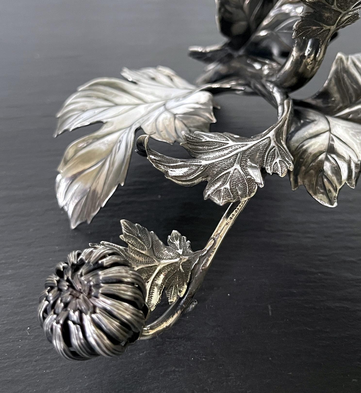 Japanese Sterling Silver Chrysanthemum Dish Meiji Period 9