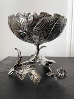Japanese Sterling Silver Chrysanthemum Dish Meiji Period