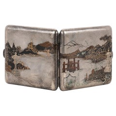 Japanese Sterling Silver Mixed-Metal Mount Fuji Cigarette Case, circa 1920