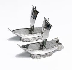 Japanese sterling silver salt and pepper in the form of sailing ships C.1950