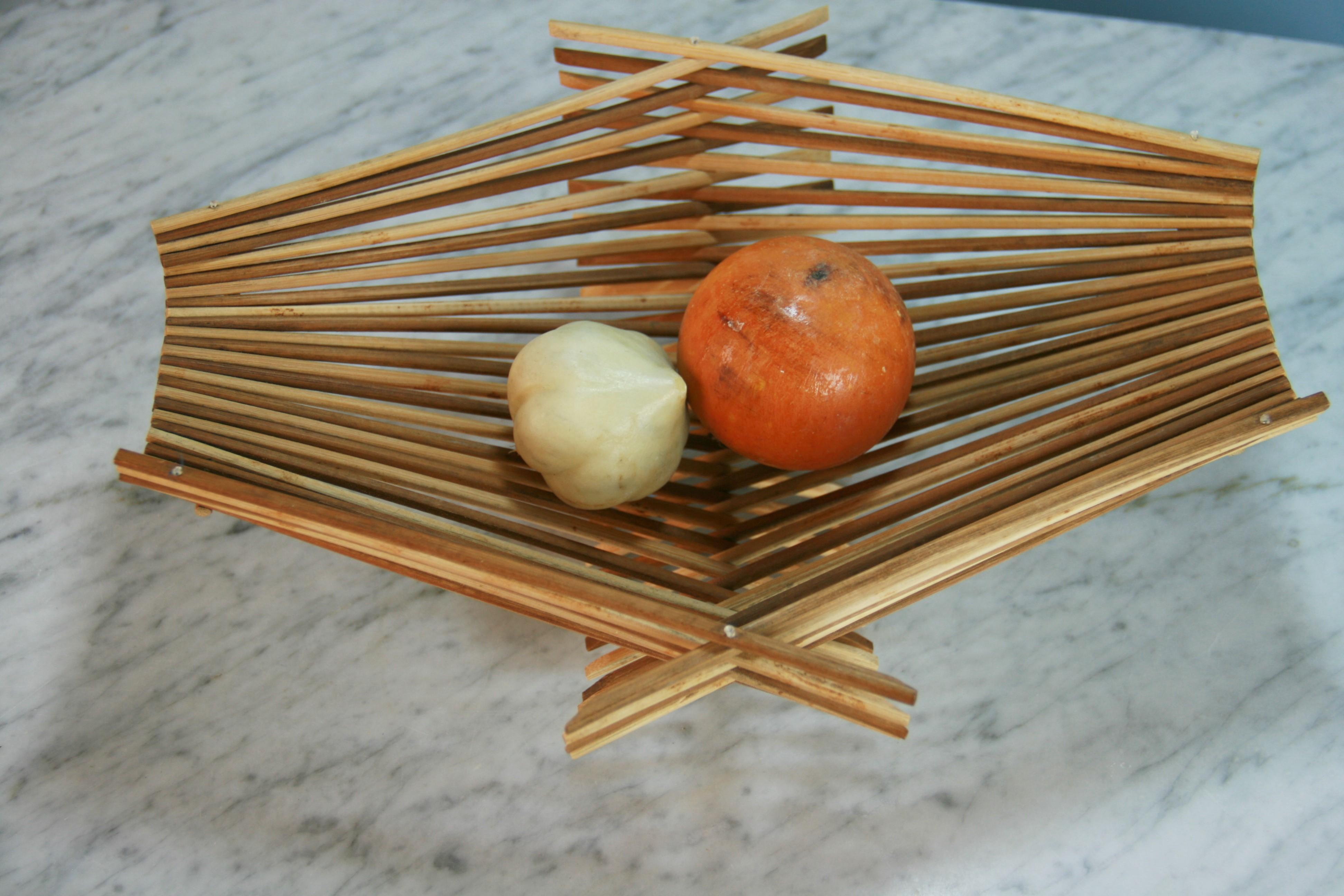 Japanese Stick Basket/Folk Art with Marble Fruit For Sale 5