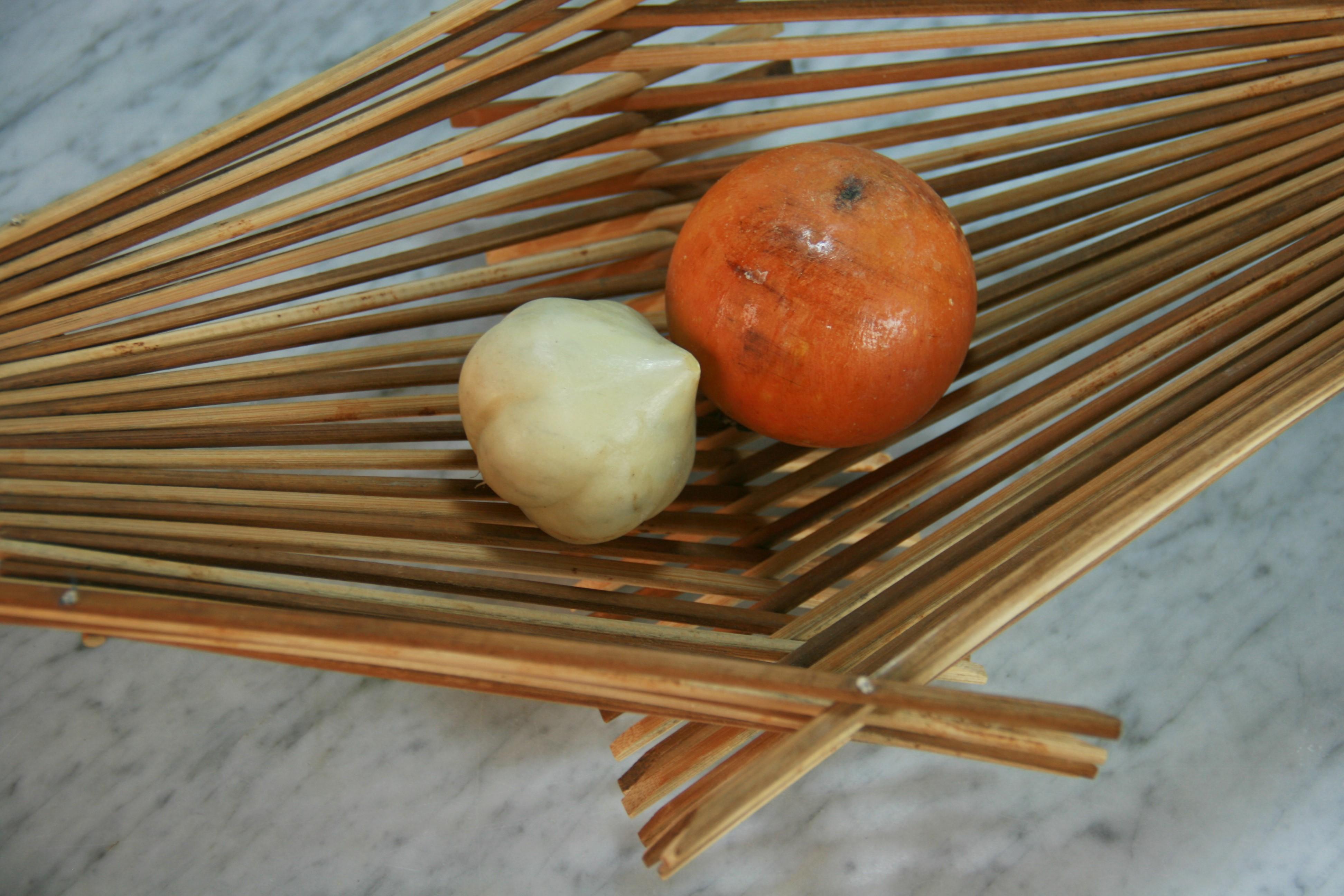 Japanese Stick Basket/Folk Art with Marble Fruit For Sale 3