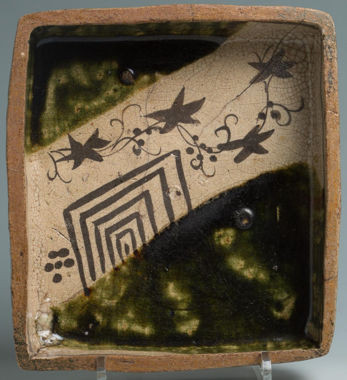 18th Century and Earlier Japanese Stoneware Oribe Serving Dish, 17th Century