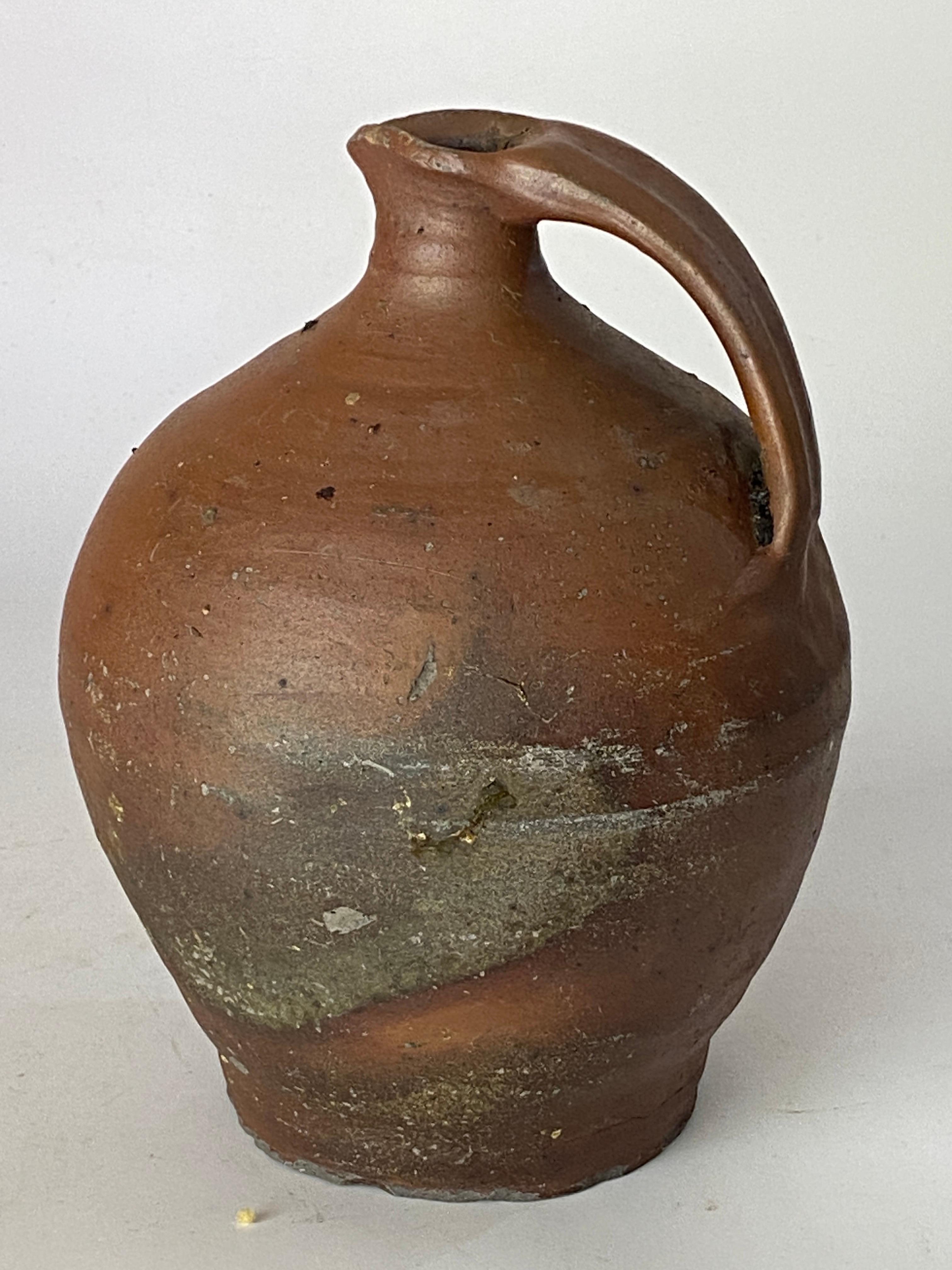 French Provincial Japanese Stoneware Pottery Jug Pitcher with Amazing Glaze circa 19th Rustic For Sale