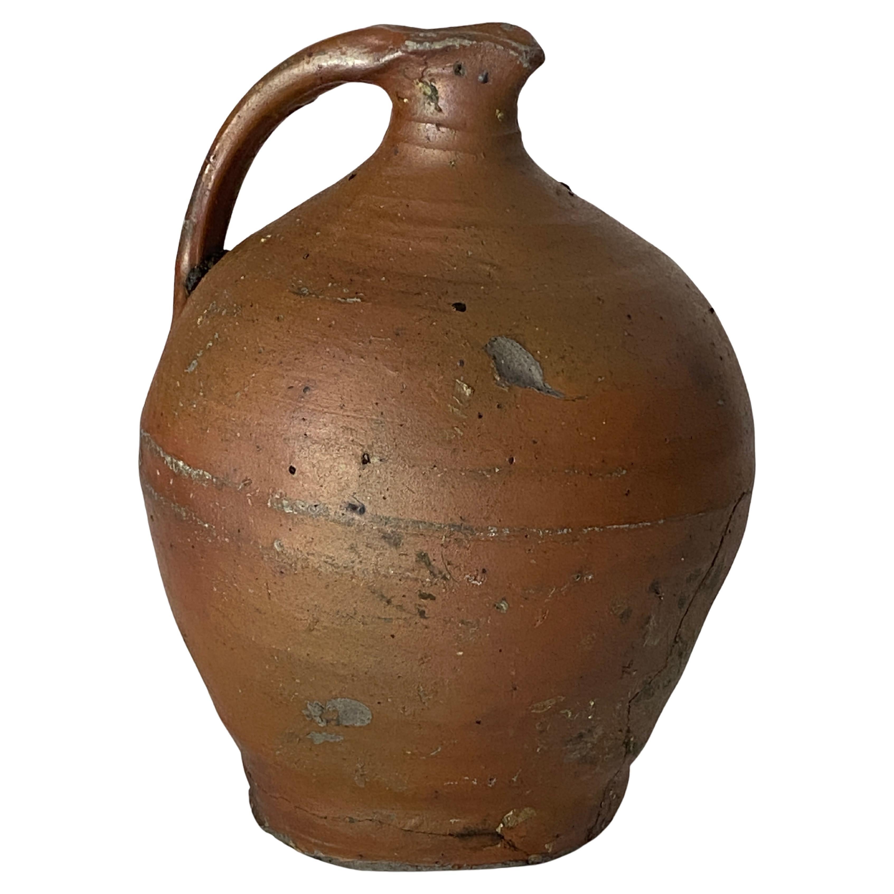 Japanese Stoneware Pottery Jug Pitcher with Amazing Glaze circa 19th Rustic For Sale