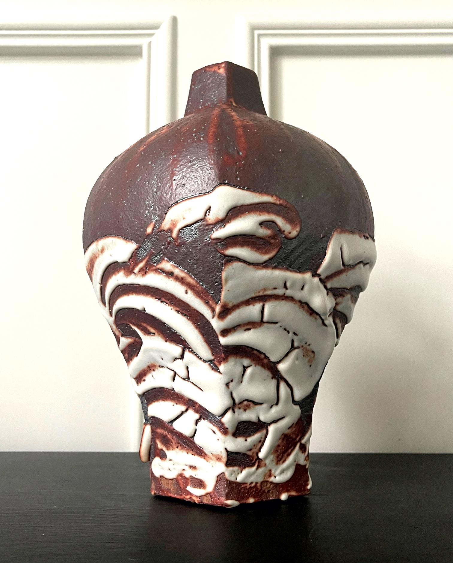 Japanese Studio Ceramic Vase by Ken Matsuzaki with Original Tomobako For Sale 4