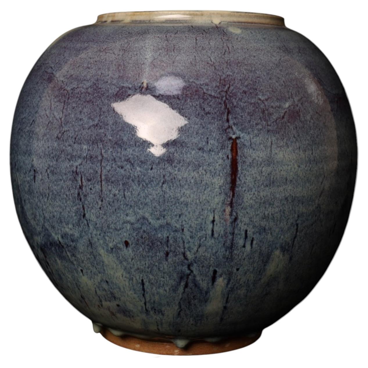Vase en céramique de style japonais, réalisé par Oshio Tadashi, émail bleu, Nara, XXe siècle