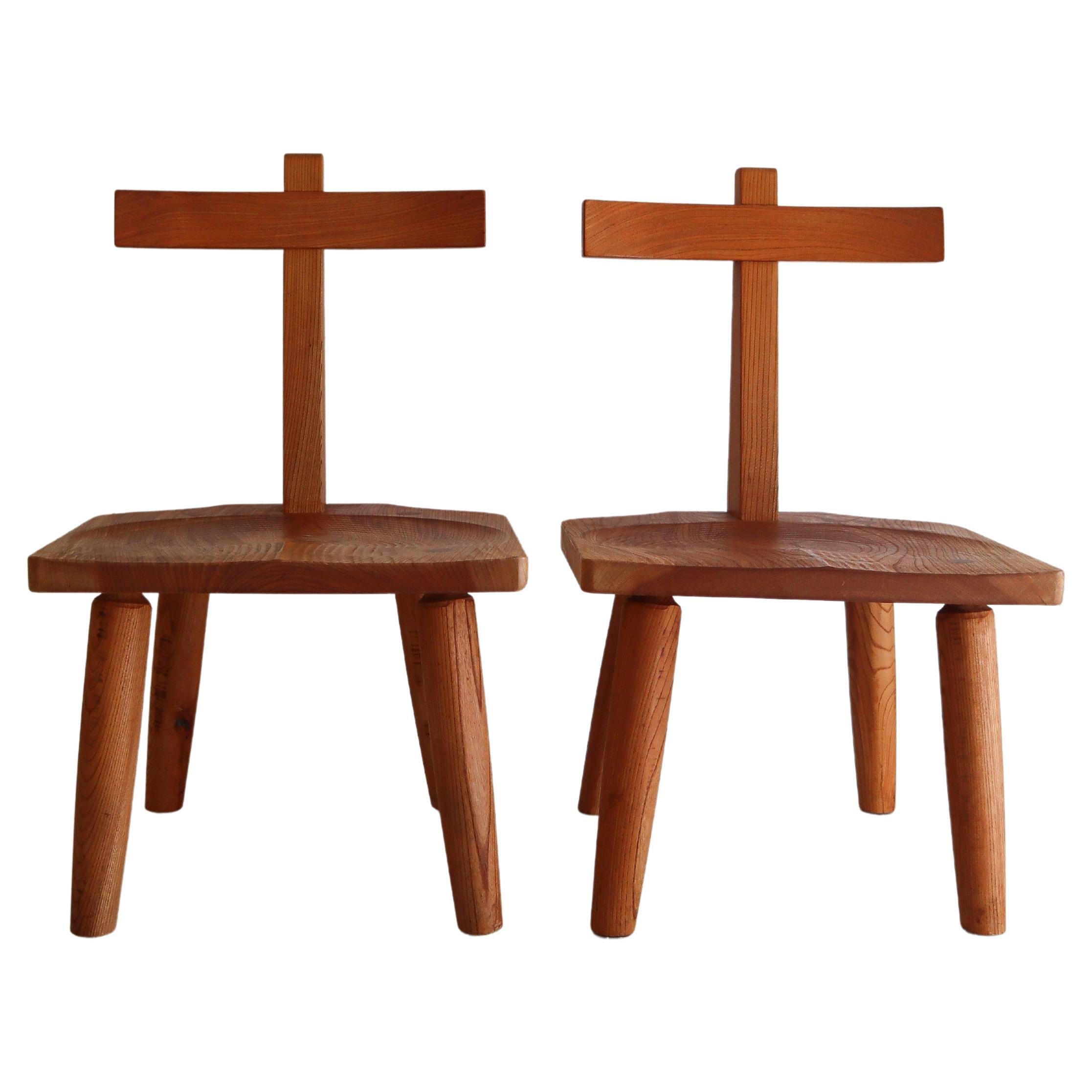 George Nakashima Style Japanese Studio Craft Solid Wood T-Chairs For Sale
