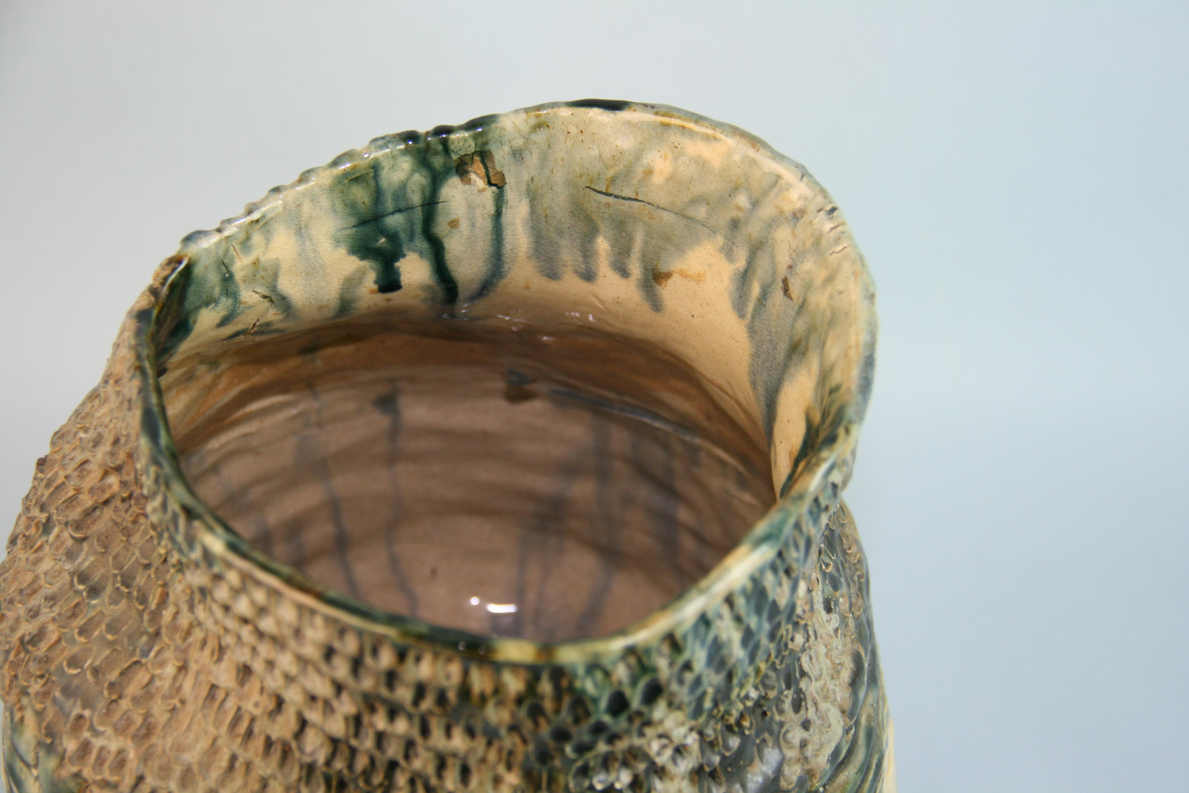 Hand-Crafted Japanese Studio  Pottery Lava Glazed Vase For Sale