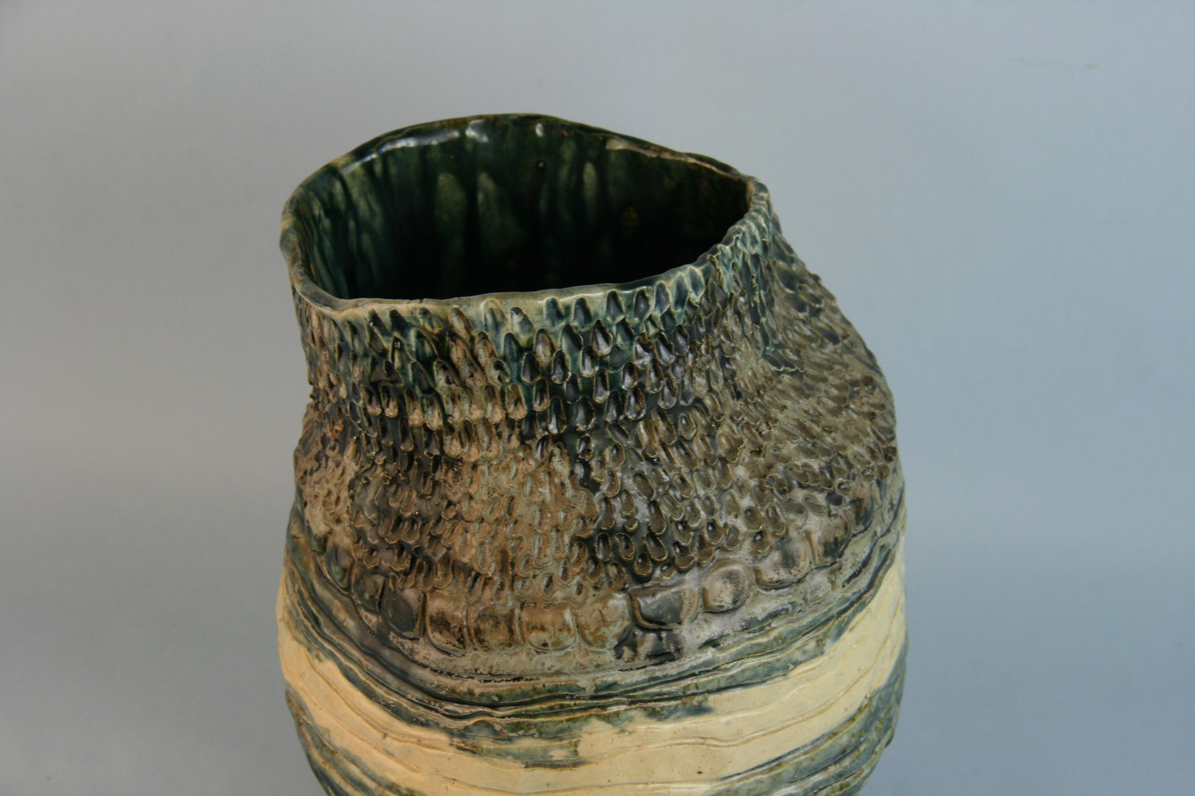 Japanese Studio  Pottery Lava Glazed Vase In Good Condition For Sale In Douglas Manor, NY