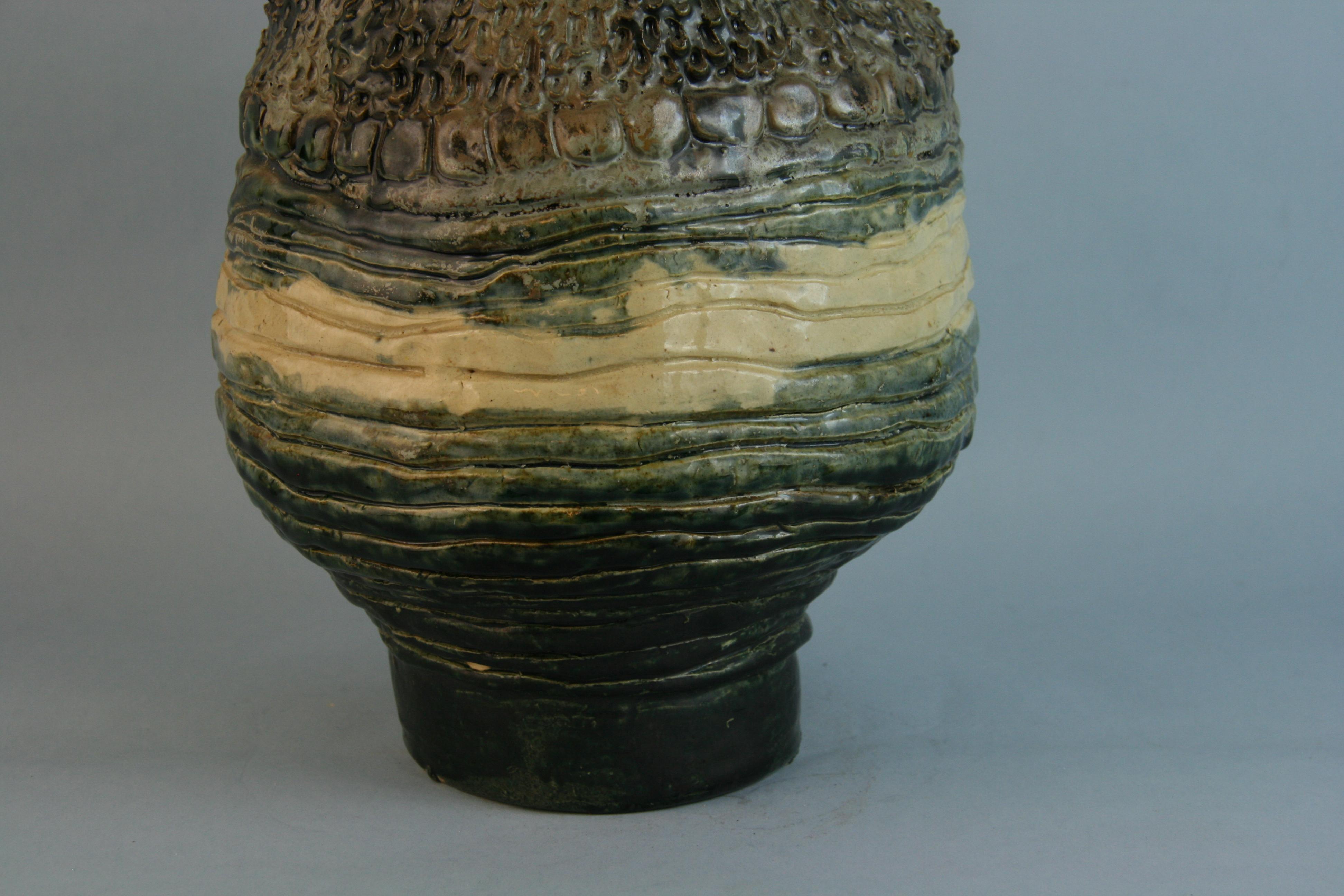 Japanese Studio  Pottery Lava Glazed Vase For Sale 1
