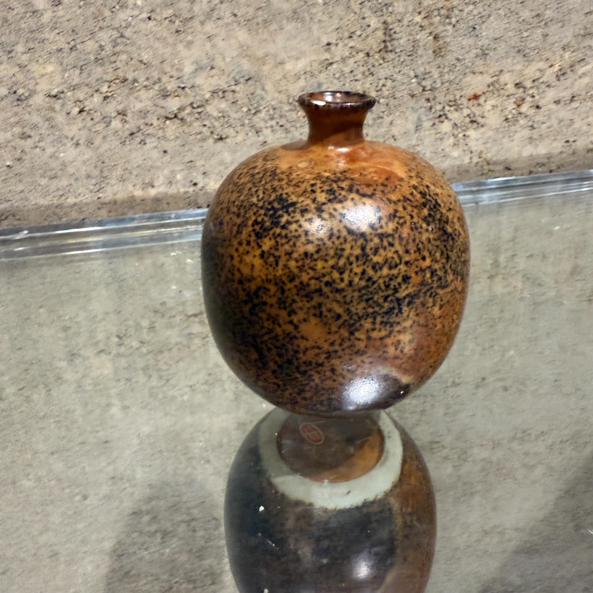 Mid-Century Modern Japanese Studio Pottery Stonewear Vase Weed Pot Earthy Speckled Brown For Sale