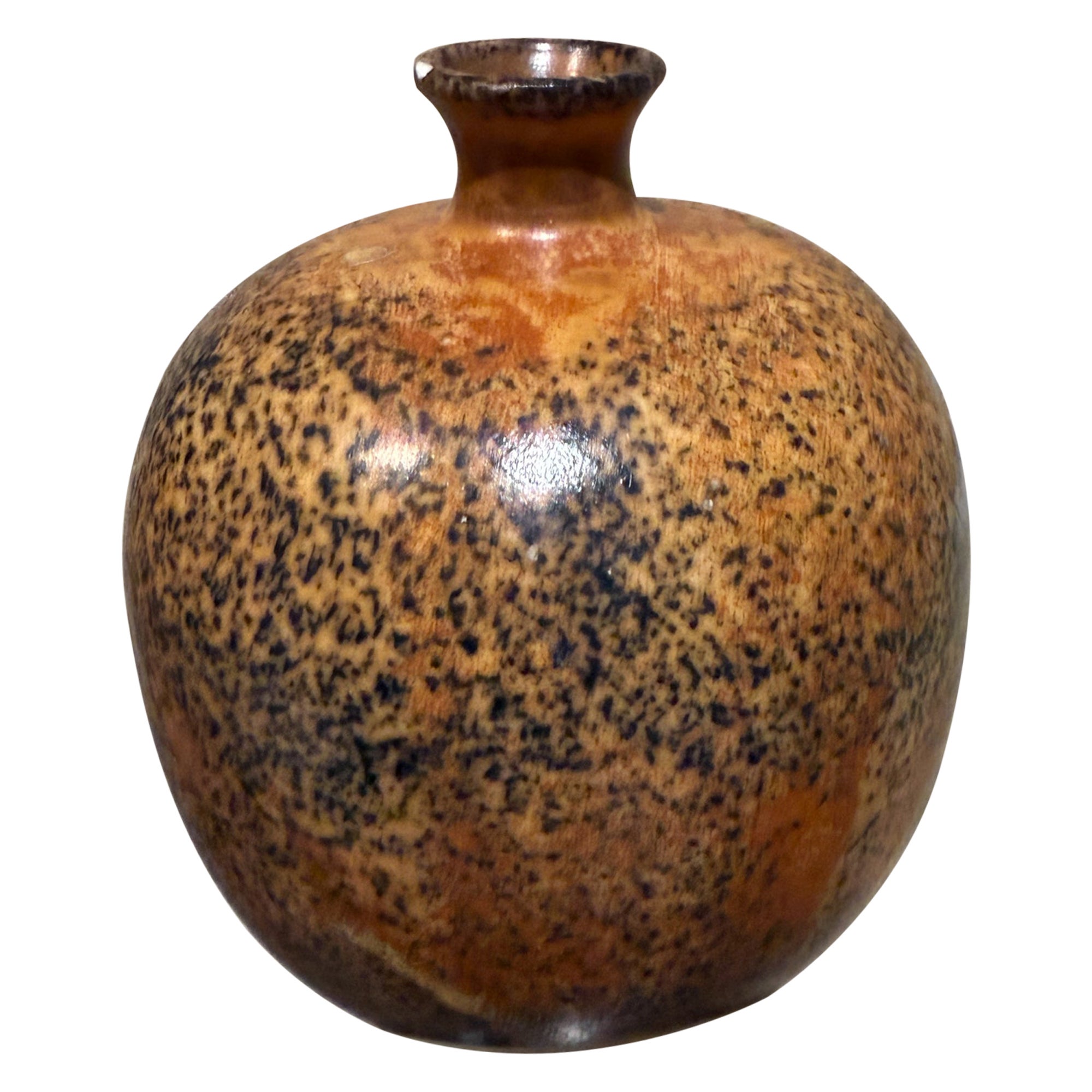 Japanese Studio Pottery Stonewear Vase Weed Pot Earthy Speckled Brown For Sale