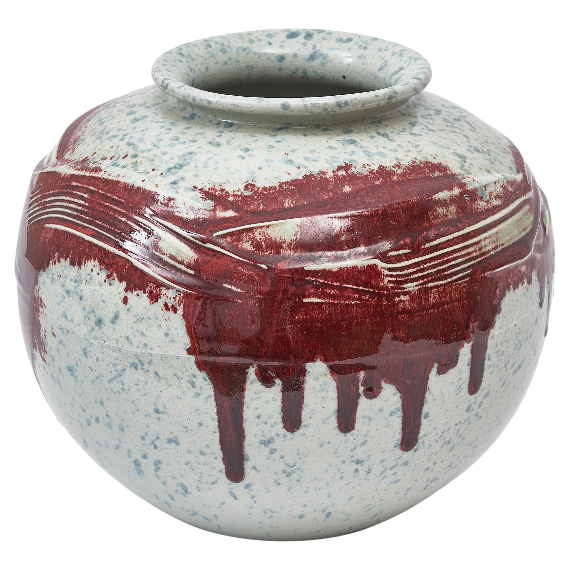 23113 Vintage Red Studio Art Vase Vintage Pottery Drip Glaze Art