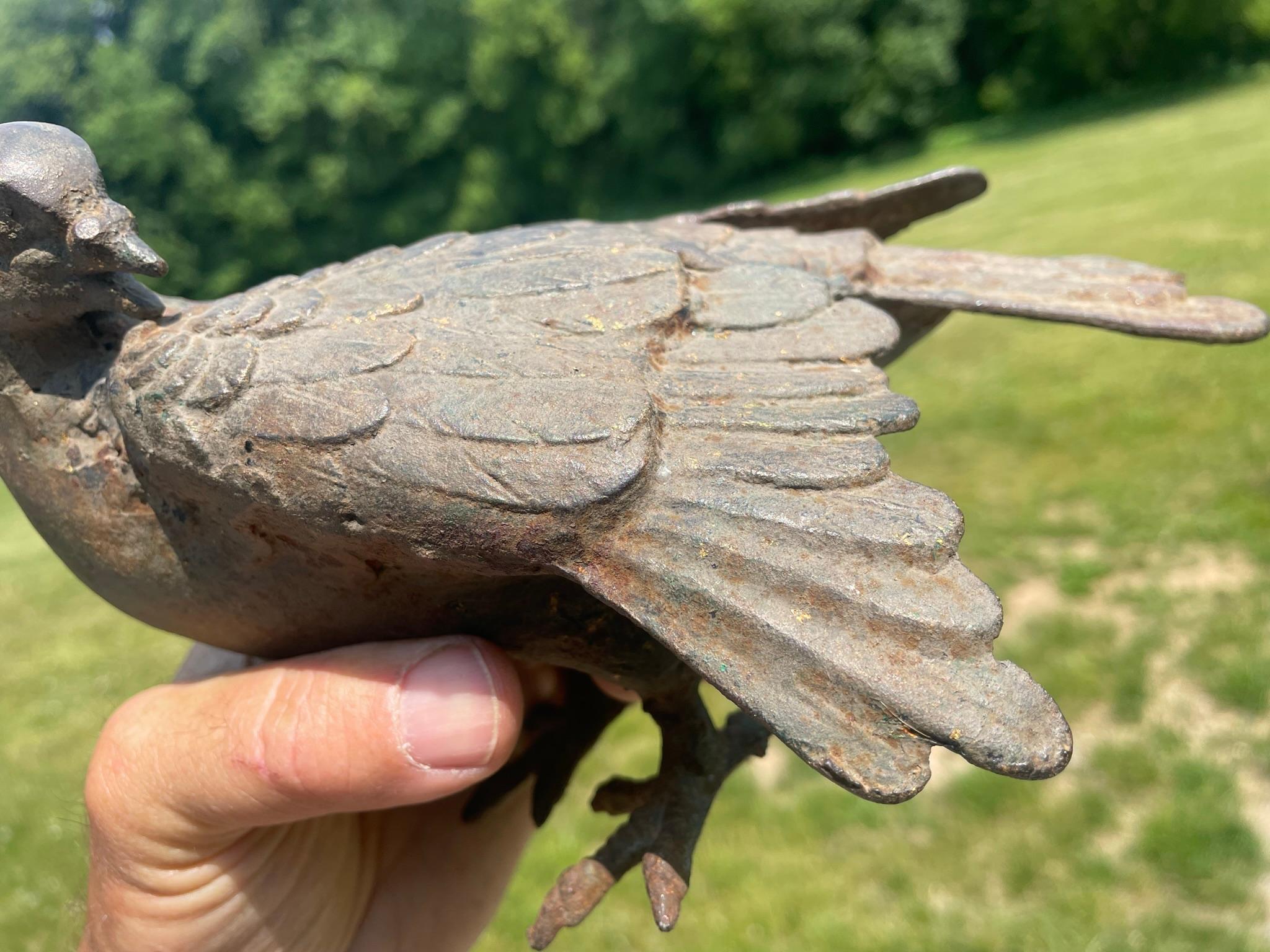 Japanese Antique Hand Cast Pair Bronze Pigeons, Beautiful Details 6