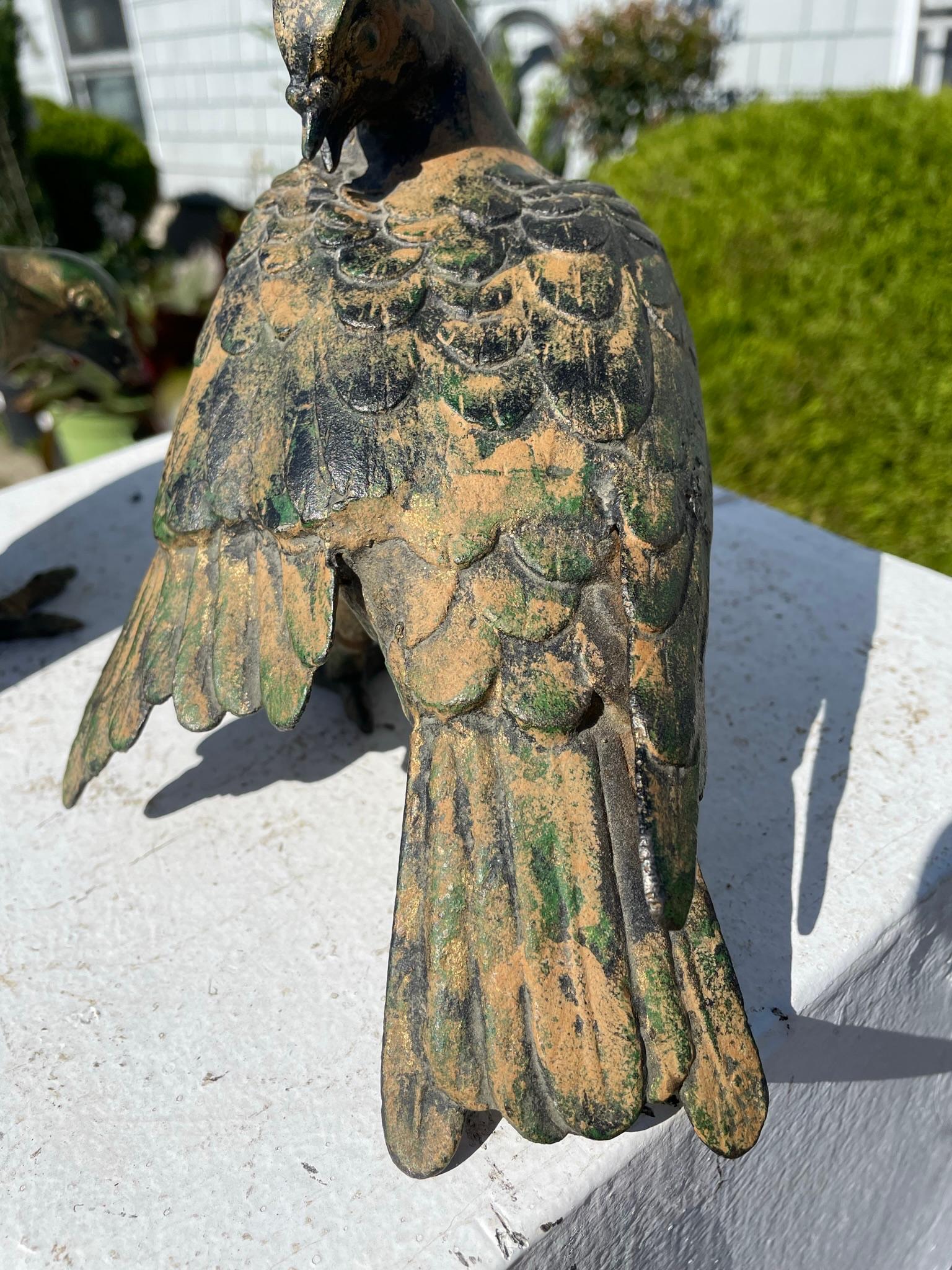 Japanese Stunning Antique Hand Cast Pair Bronze Pigeons, Beautiful Details 7