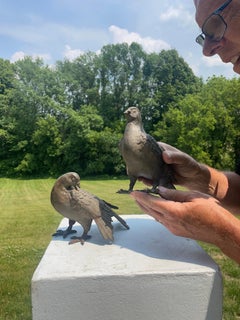 Antica coppia di piccioni giapponesi in bronzo fusi a mano, bellissimi dettagli