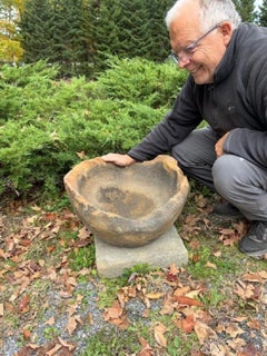 Japanese Fine Large Old Red Natural Stone Mountain Planter And Water Basin