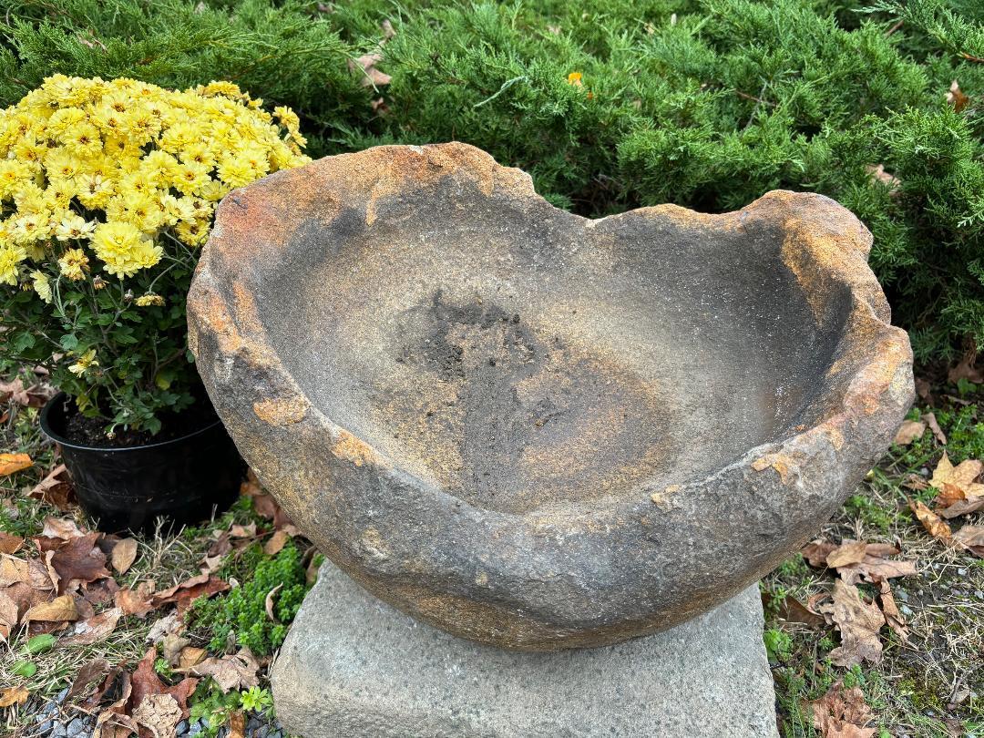 20th Century Japanese Fine Large Old Red Natural Stone Mountain Planter And Water Basin