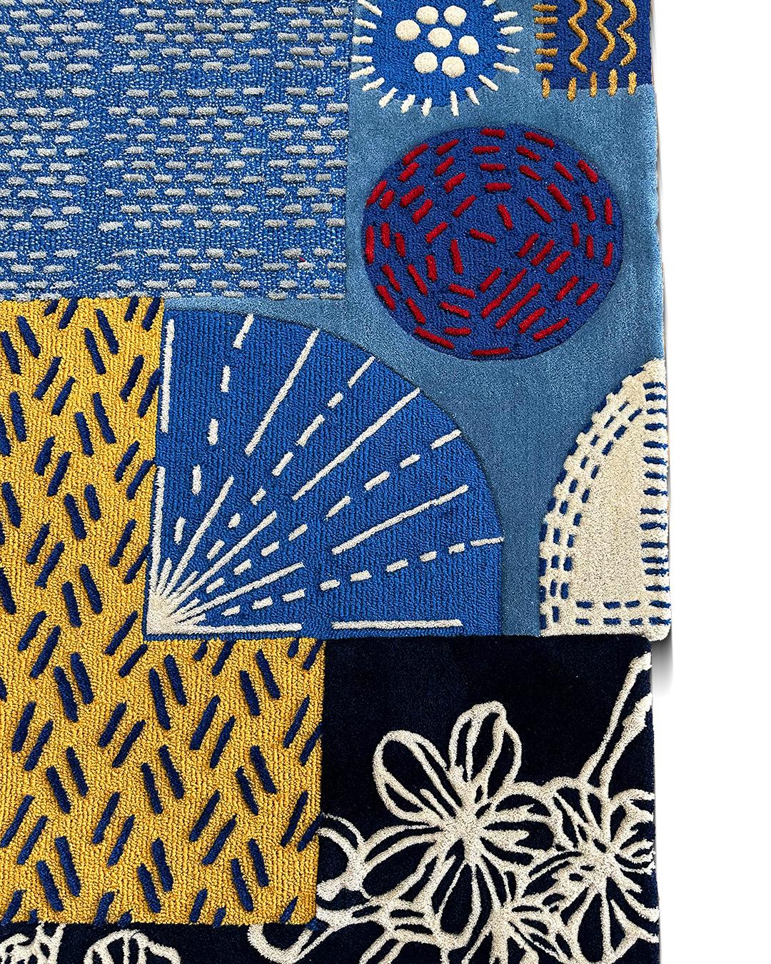 Blauer Teppich im japanischen Stil von RAG HOME (Arts and Crafts) im Angebot