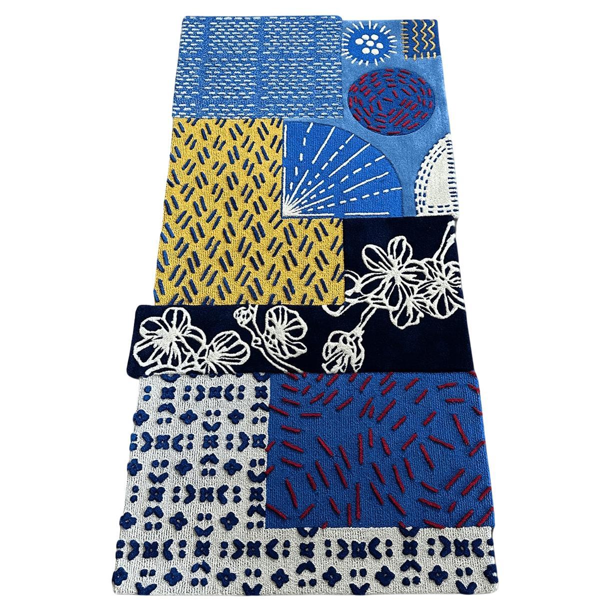 Blauer Teppich im japanischen Stil von RAG HOME im Angebot