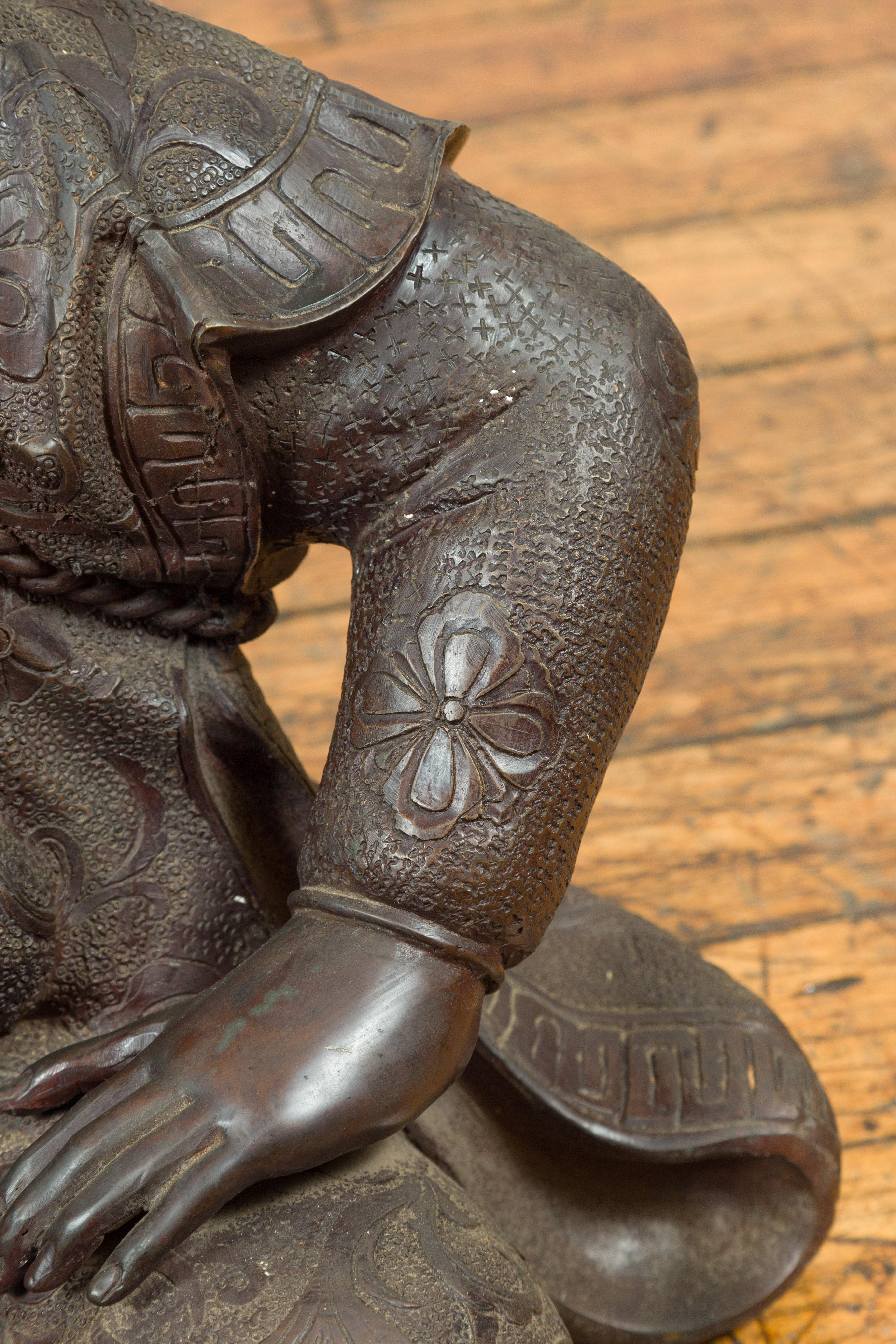 Japanese Style Bronze Sculpture of a Seated Woman Holding a Mythical Creature 2
