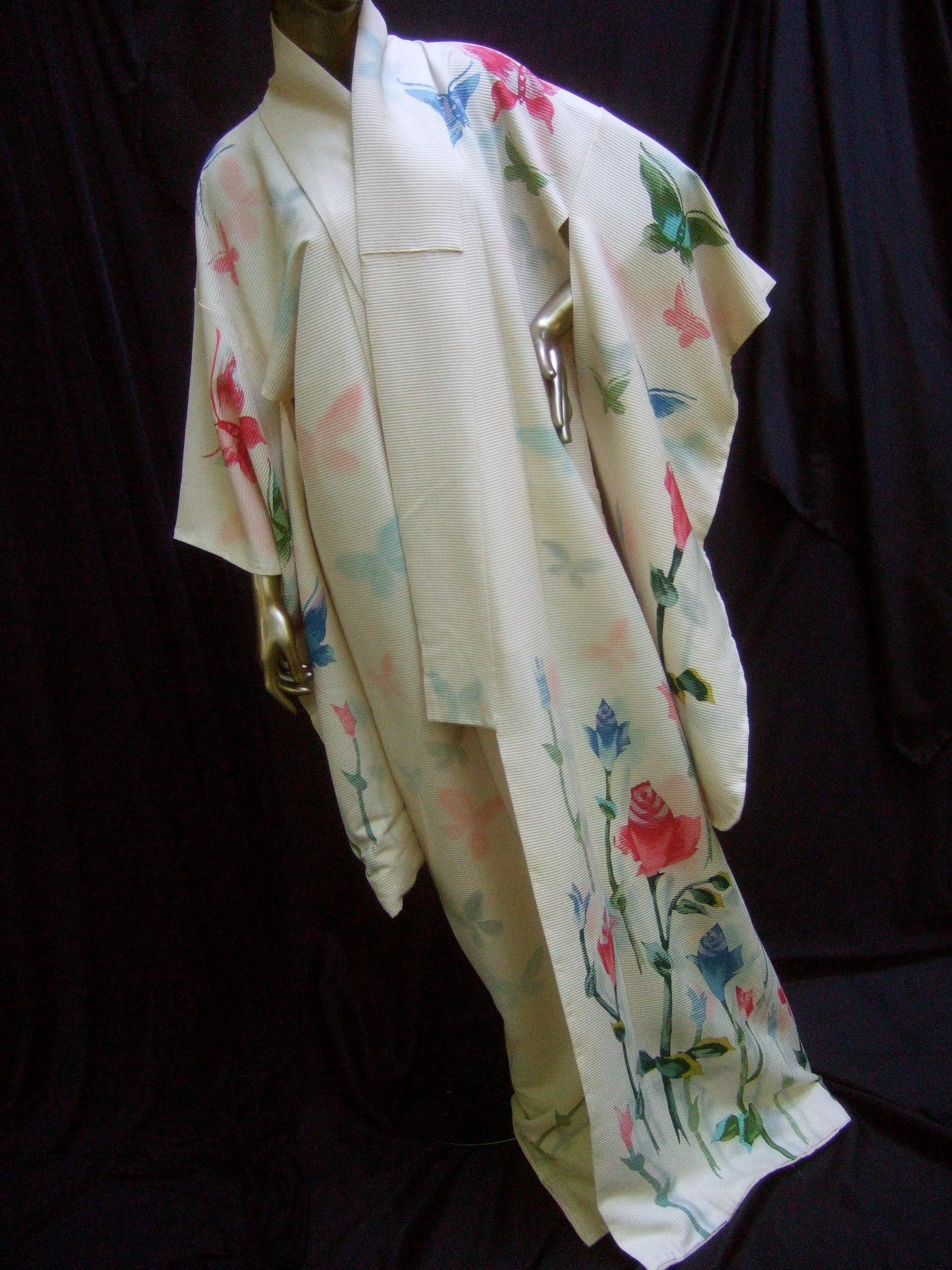 Japanese style Butterfly Floral Vintage Kimono circa 1970 11