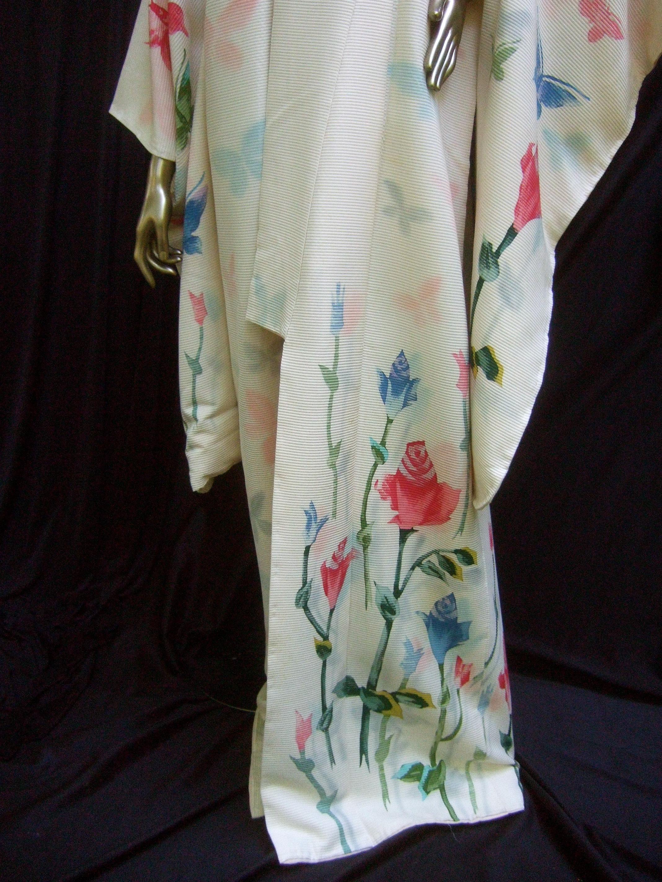 Japanese style Butterfly Floral Vintage Kimono circa 1970 12