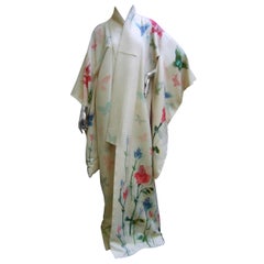 Japanese style Butterfly Floral Vintage Kimono circa 1970